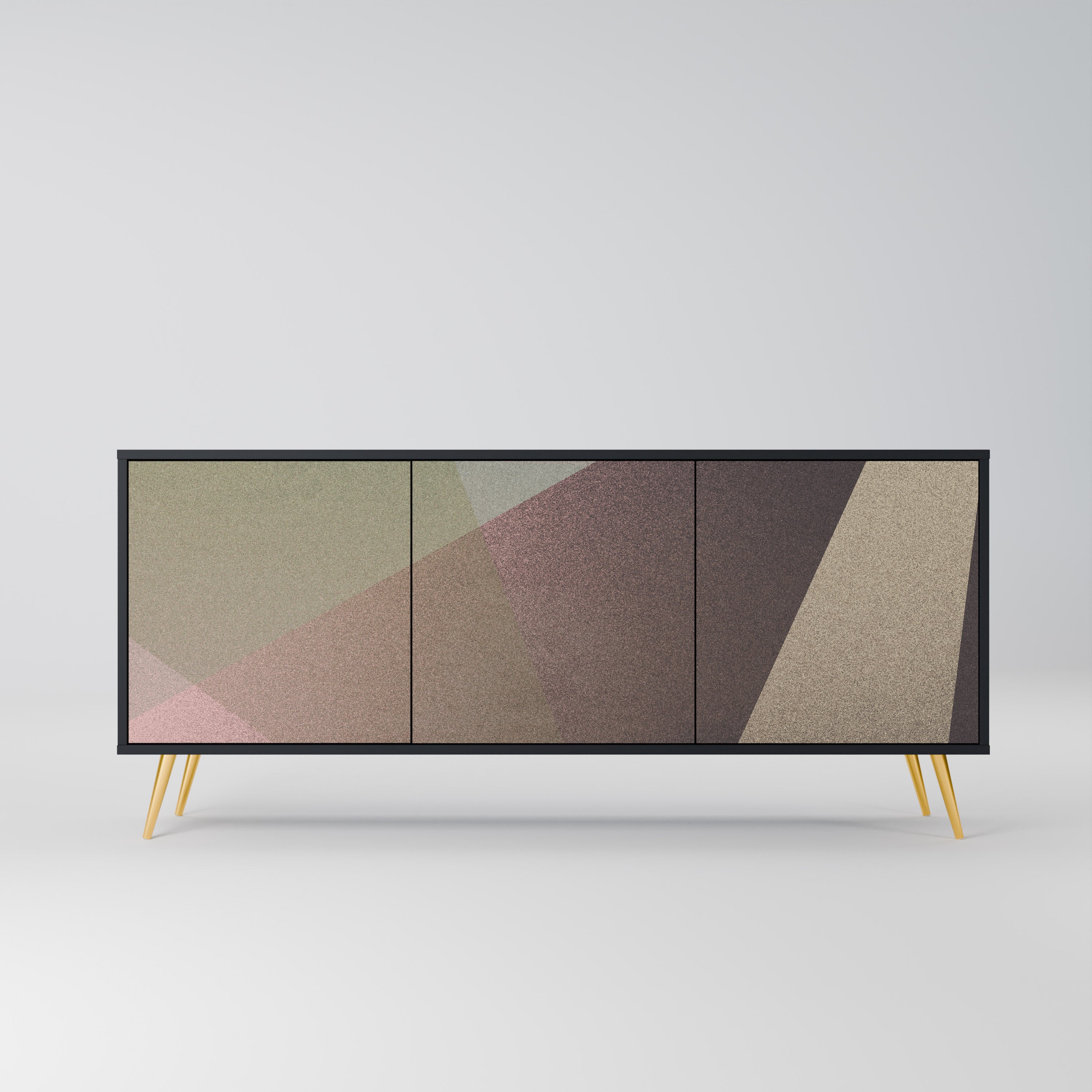 BEIGE GEOMETRY 3-Door Sideboard in Black Finish