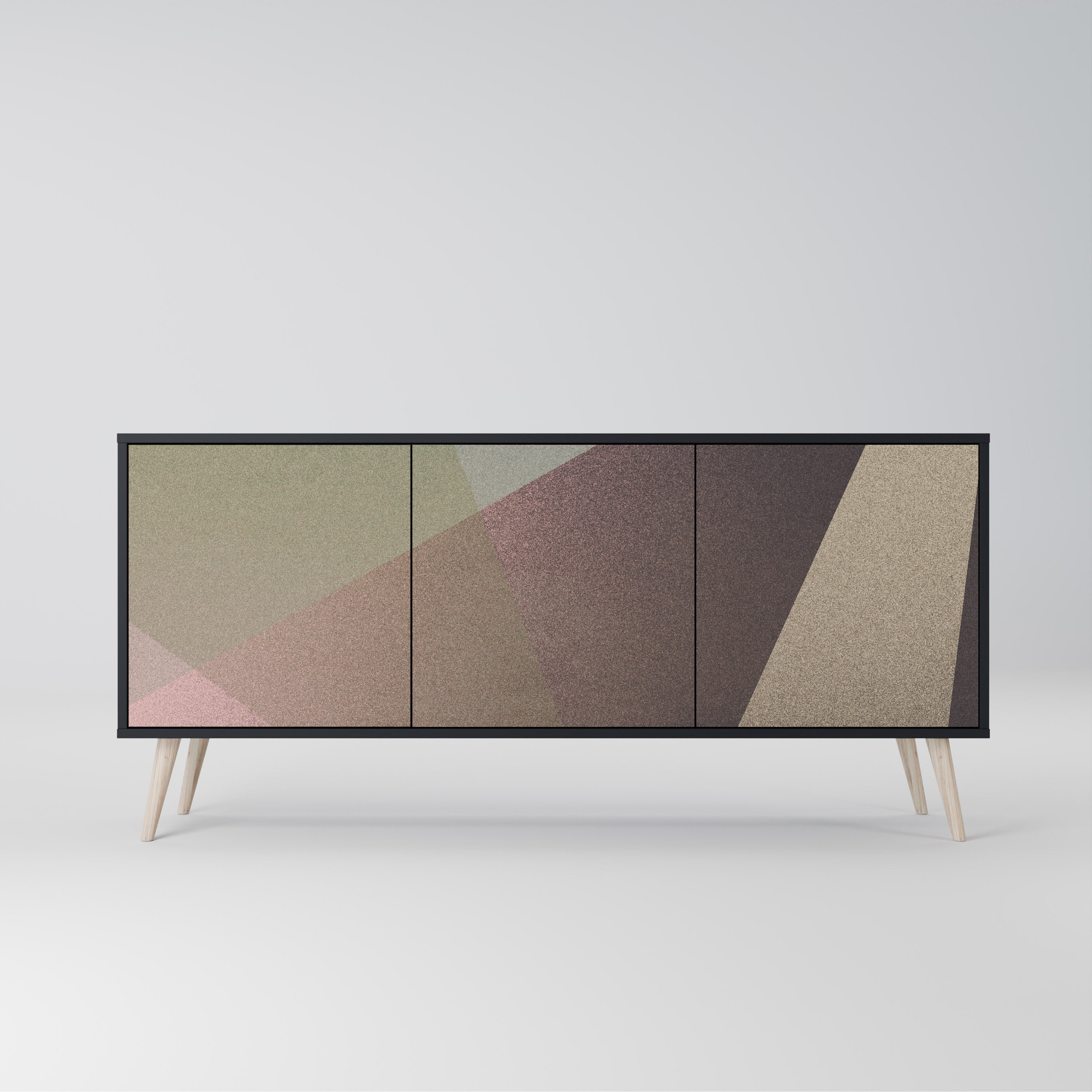 BEIGE GEOMETRY 3-Door Sideboard in Black Finish