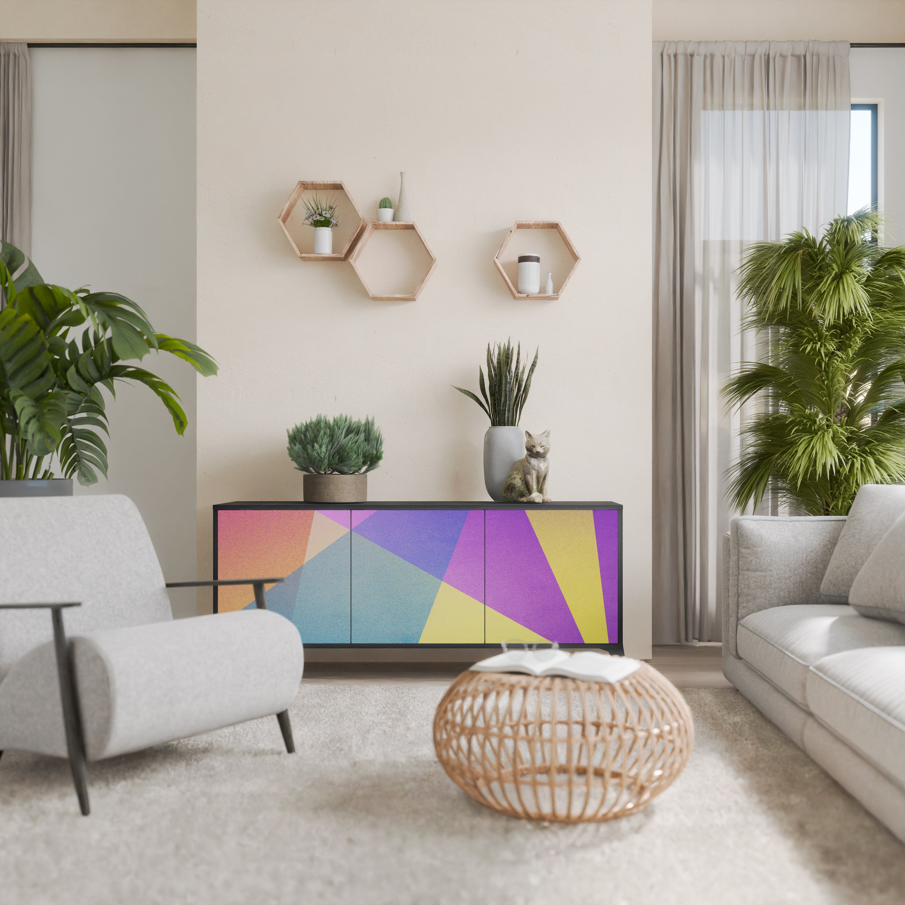 BRIGHT GEOMETRY 3-Door Sideboard in Black Finish