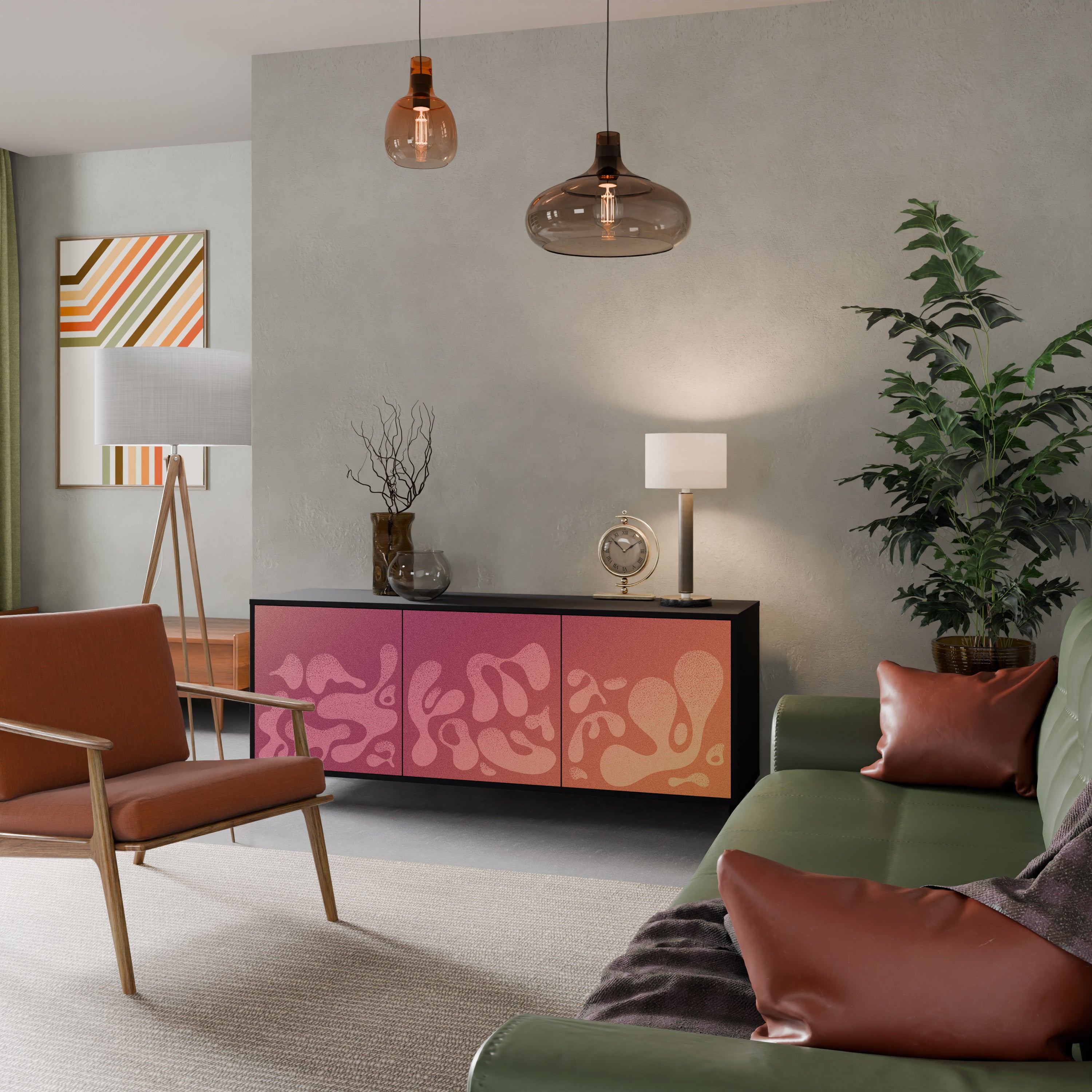 IRREGULAR PINK 3-Door Sideboard in Black Finish