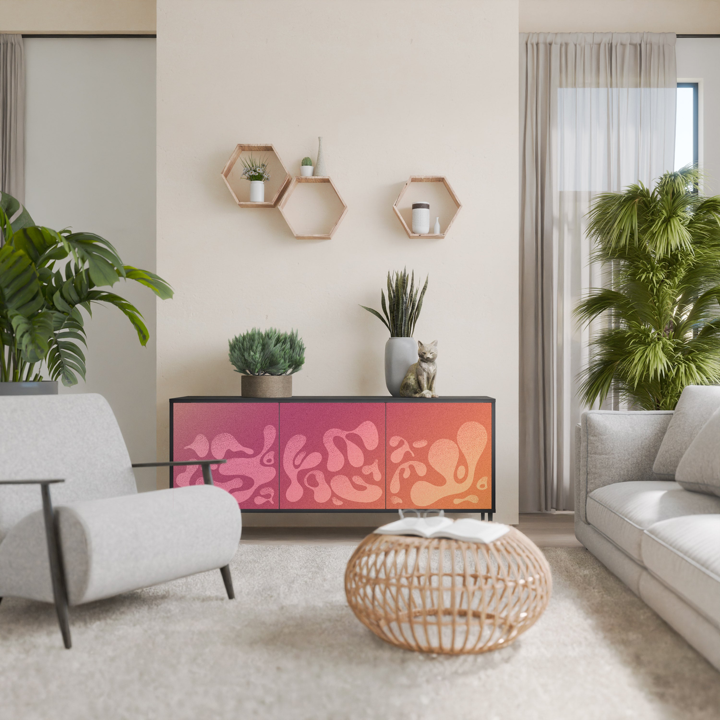 IRREGULAR PINK 3-Door Sideboard in Black Finish