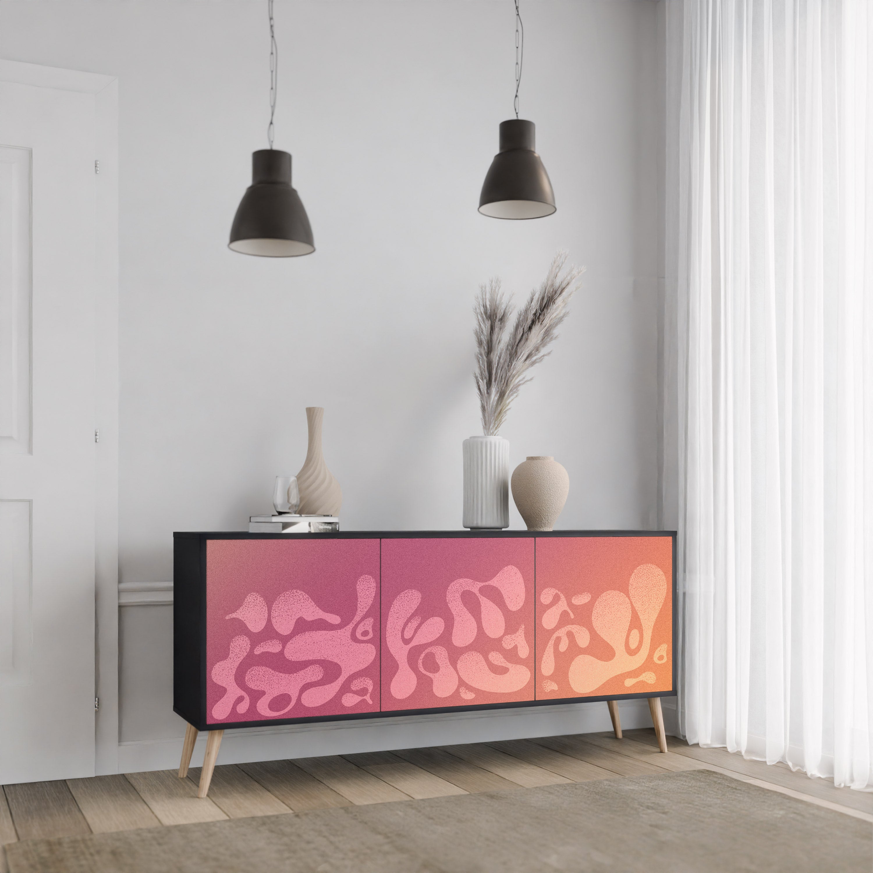 IRREGULAR PINK 3-Door Sideboard in Black Finish