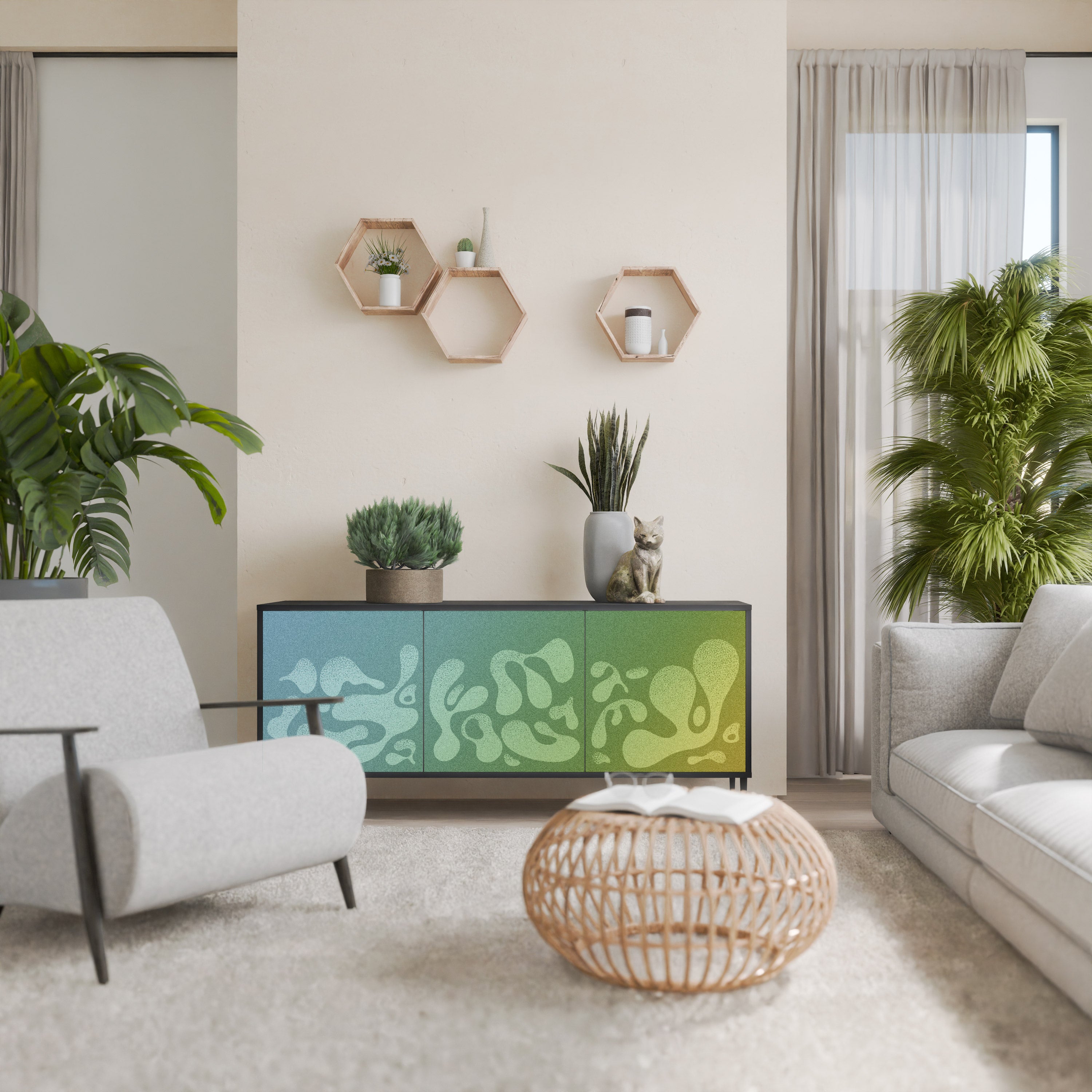 IRREGULAR BLUE 3-Door Sideboard in Black Finish