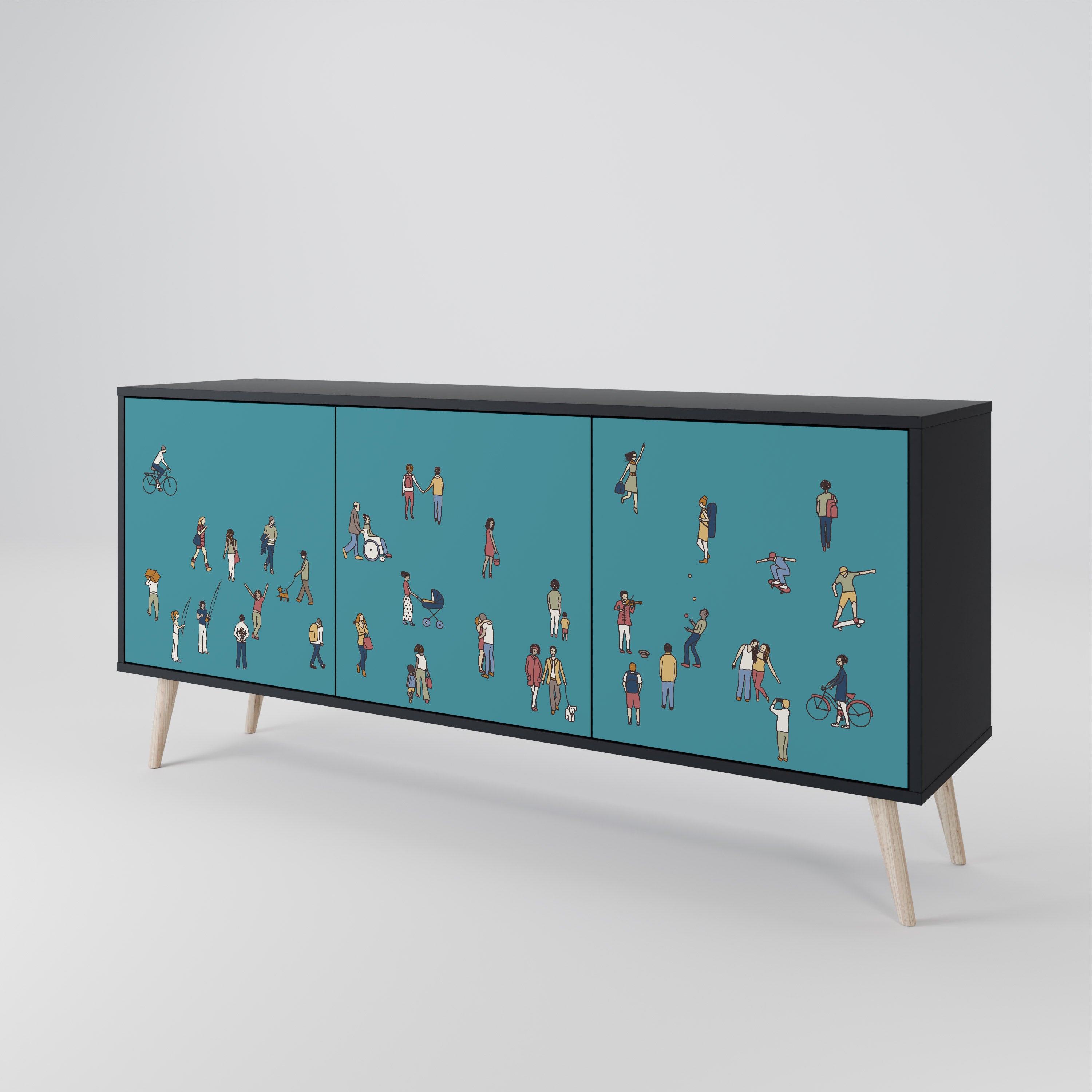 COLLECTIVE STREAM 3-Door Sideboard in Black Finish