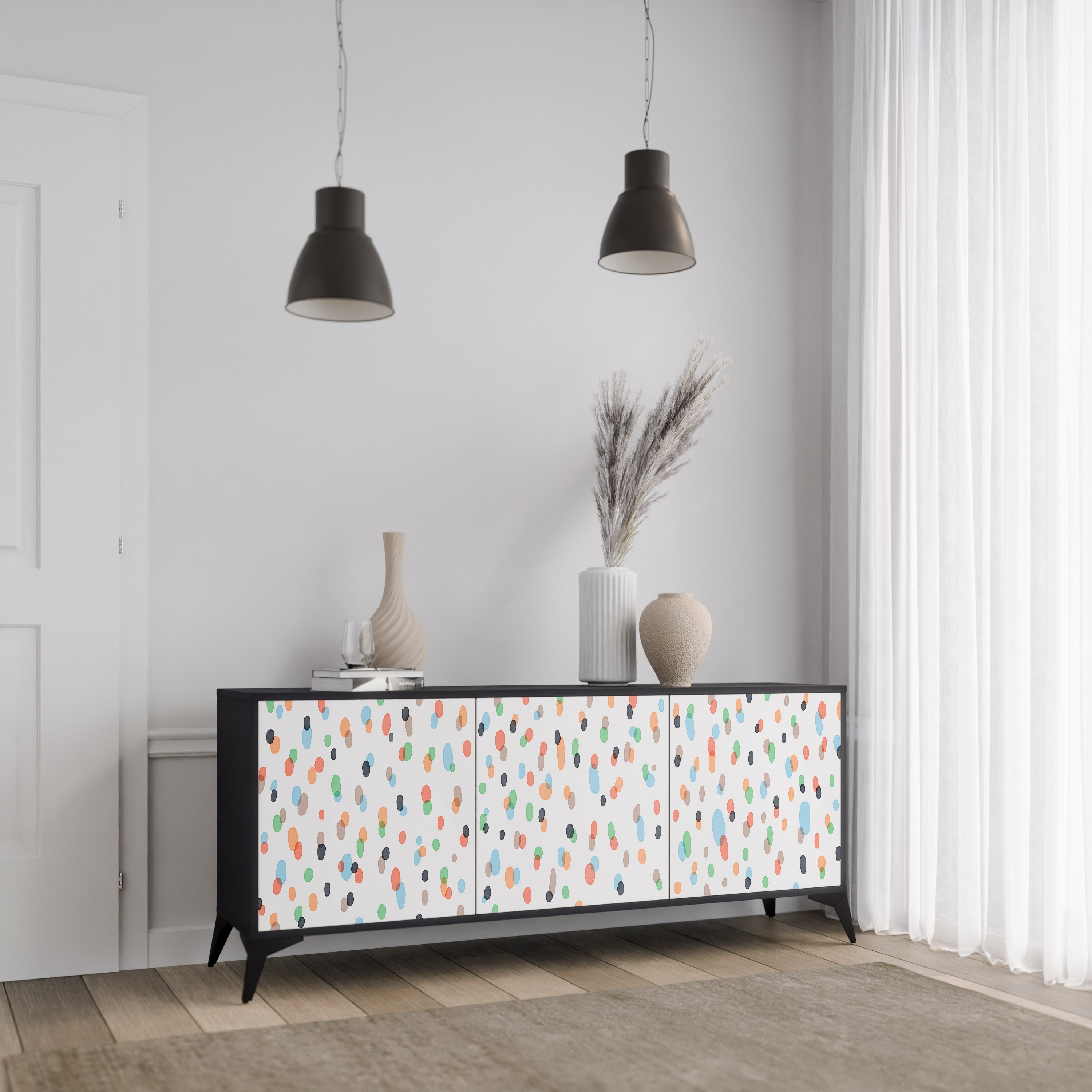 ENERGETIC SPOTS 3-Door Sideboard in Black Finish
