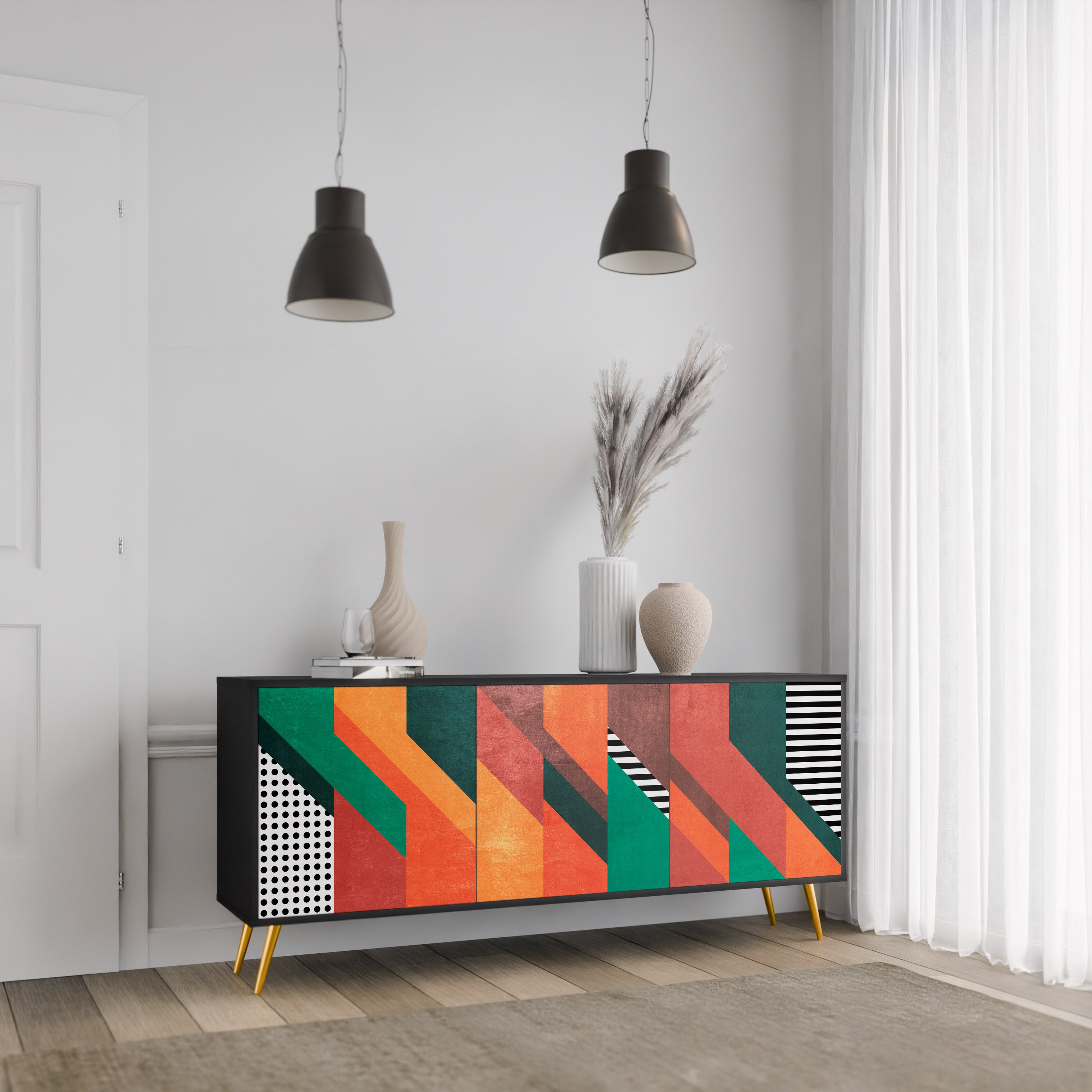 MAKESHIFT ARTISTRY 3-Door Sideboard in Black Finish