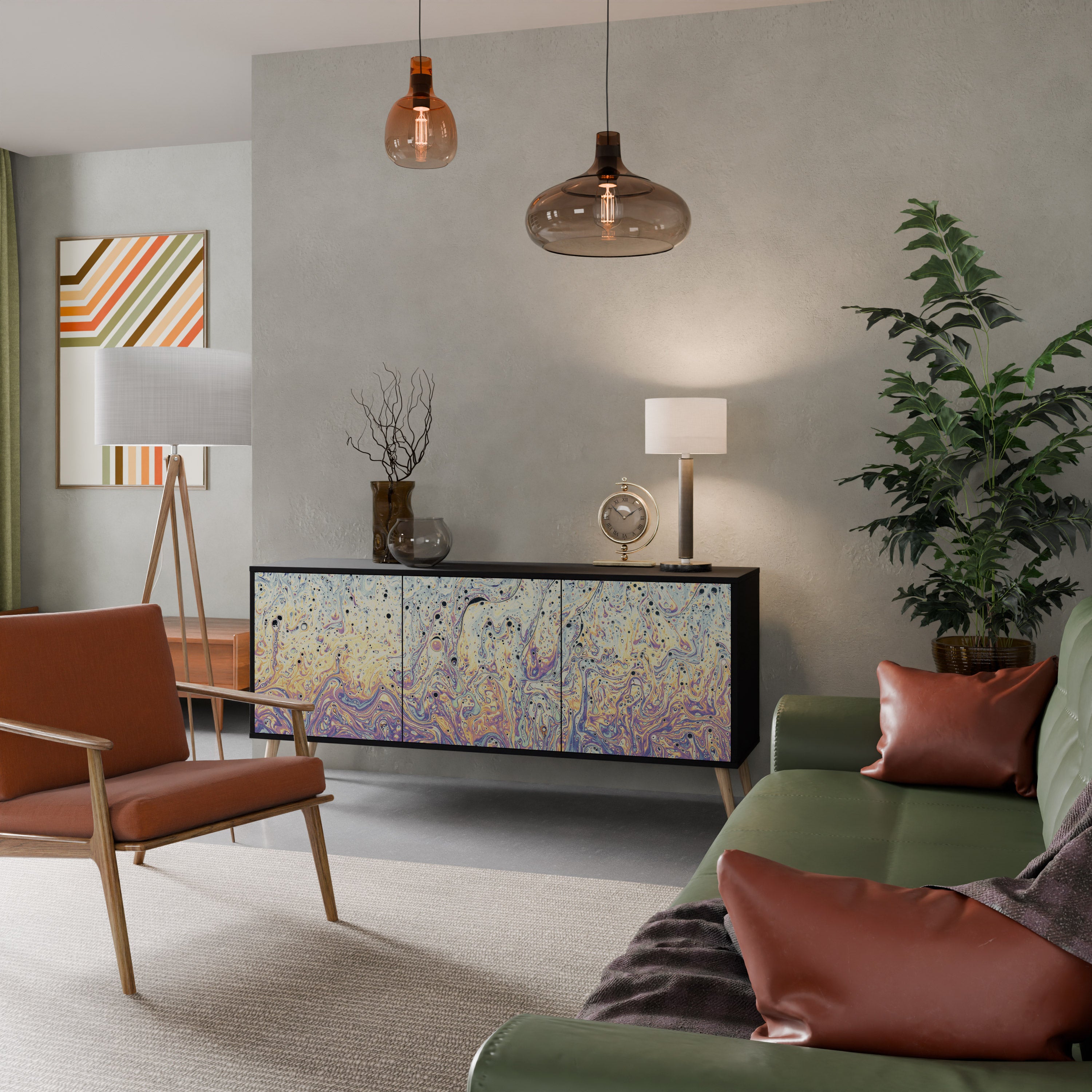 MOSAIC OF COLORS 3-Door Sideboard in Black Finish