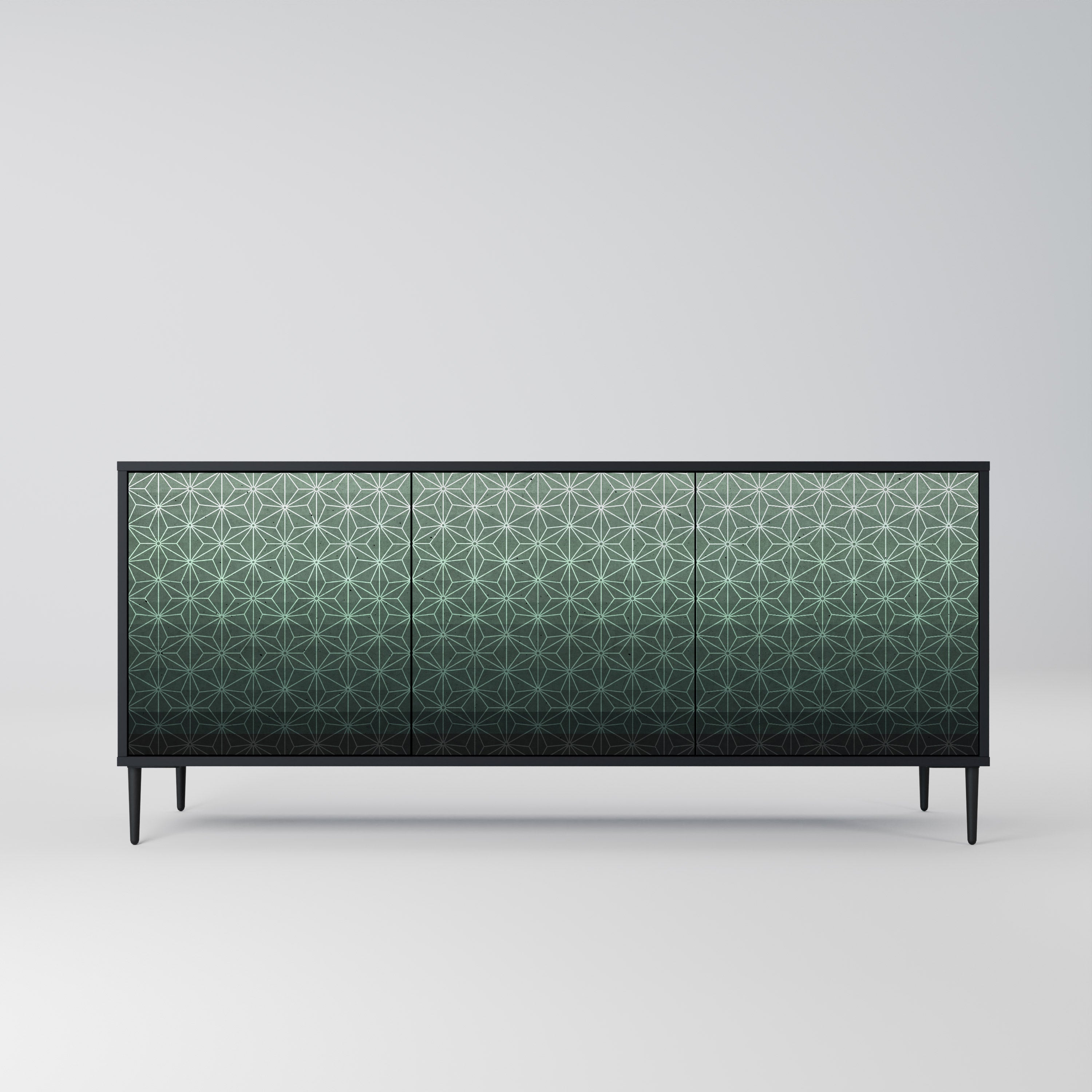Aparador ORNAMENTAL GLIMMER de 3 puertas con acabado negro