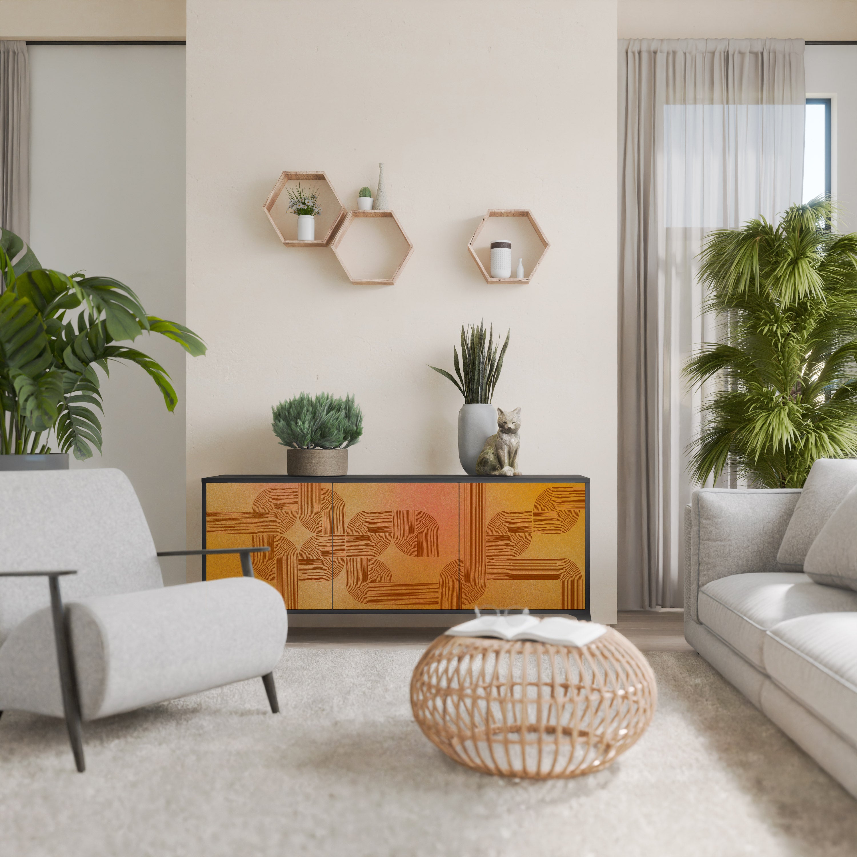 FORTALECIENDO LA RELACIÓN Aparador de 3 puertas en acabado negro