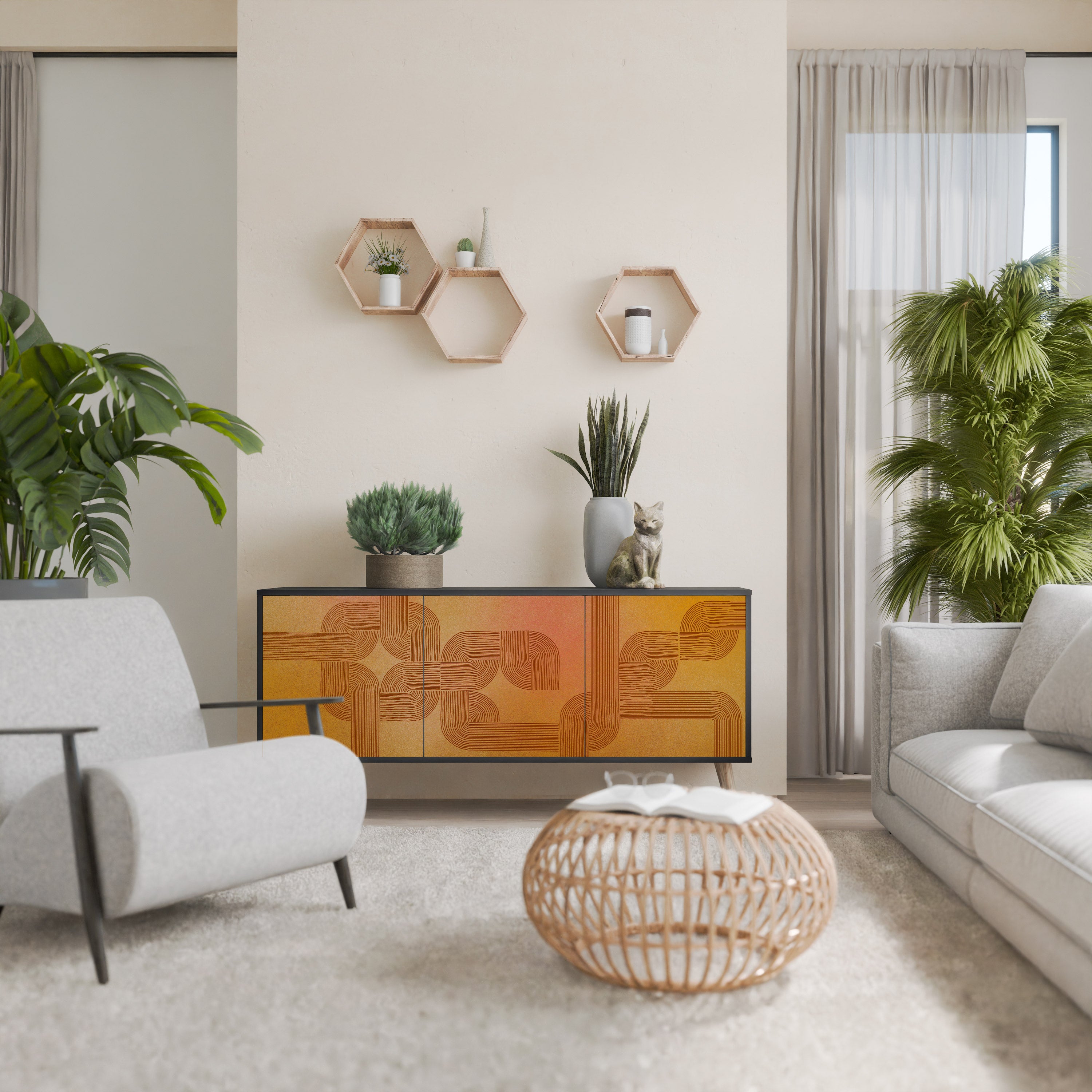 FORTALECIENDO LA RELACIÓN Aparador de 3 puertas en acabado negro