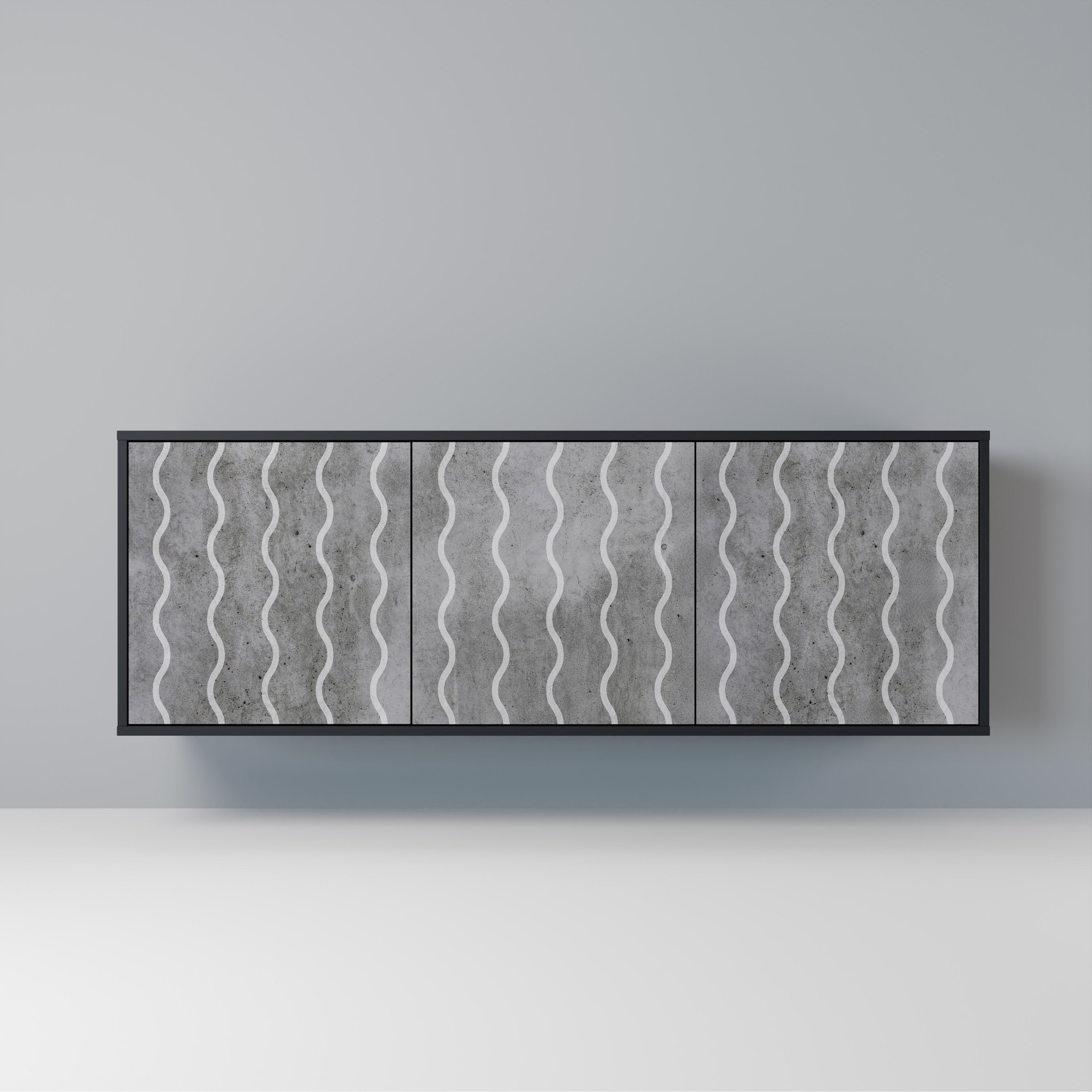 WAVES OF CONCRETE 3-Door Sideboard in Black Finish
