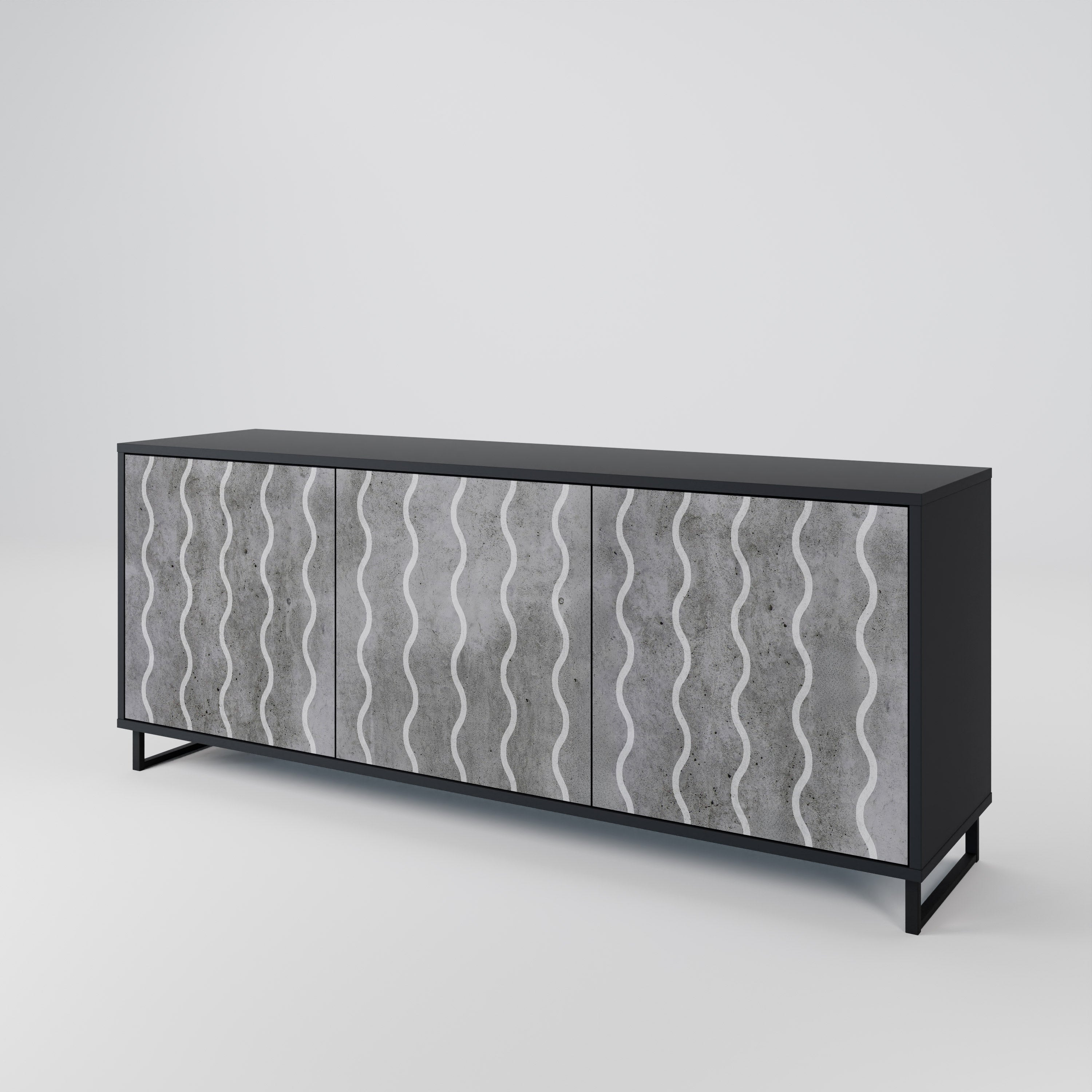 WAVES OF CONCRETE 3-Door Sideboard in Black Finish