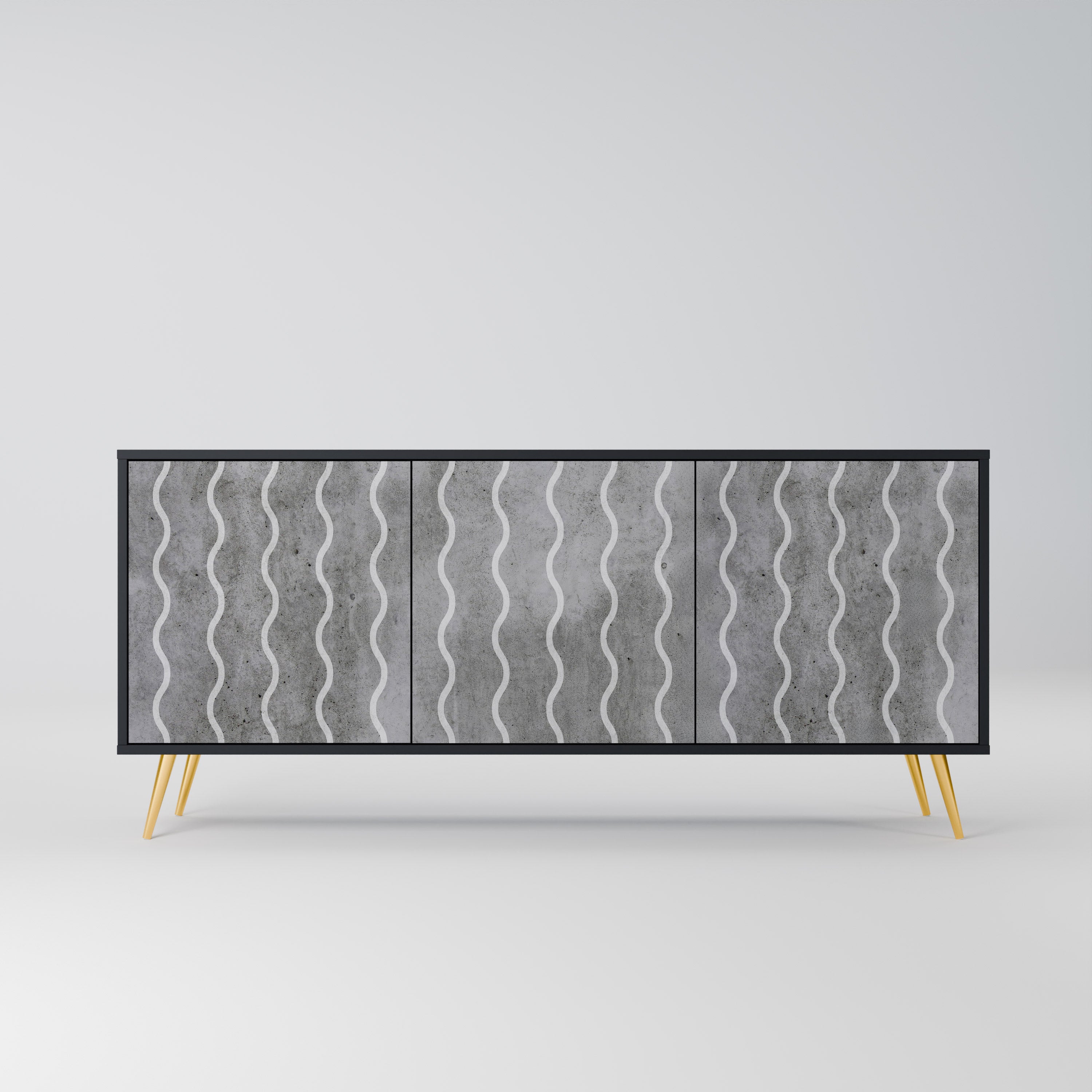 WAVES OF CONCRETE 3-Door Sideboard in Black Finish