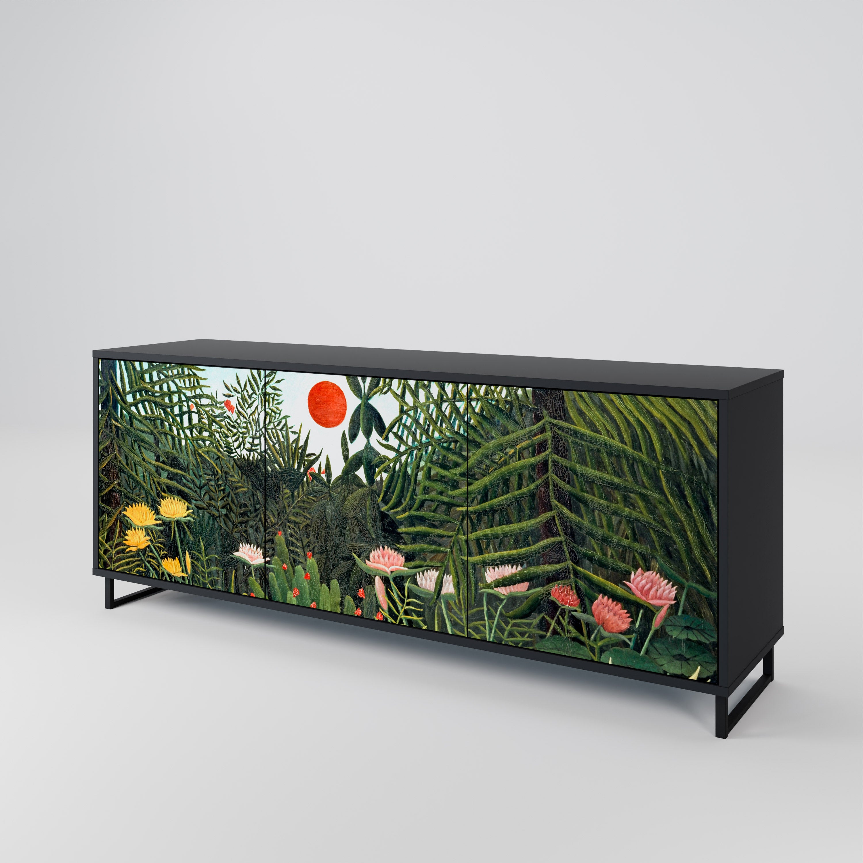 VIRGIN FOREST WITH SUNSET 3-Door Sideboard in Black Finish