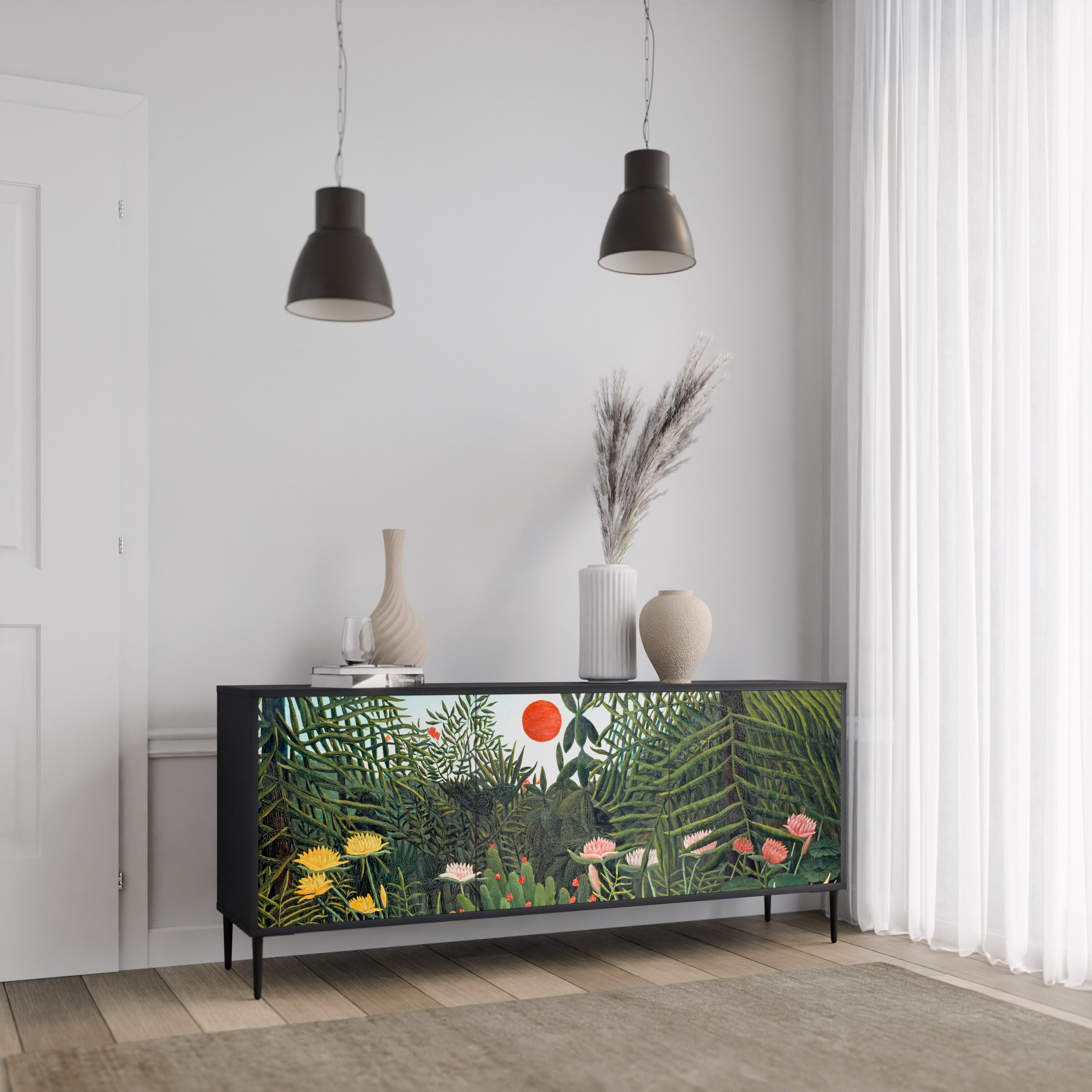 VIRGIN FOREST WITH SUNSET 3-Door Sideboard in Black Finish