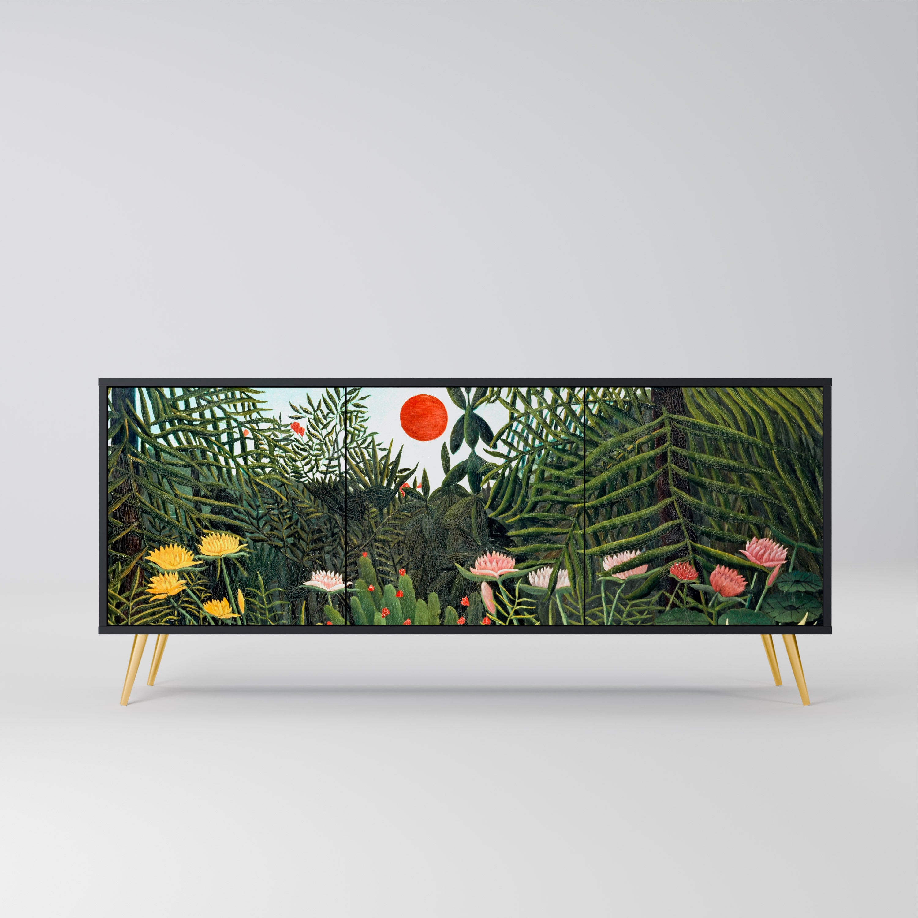 VIRGIN FOREST WITH SUNSET 3-Door Sideboard in Black Finish