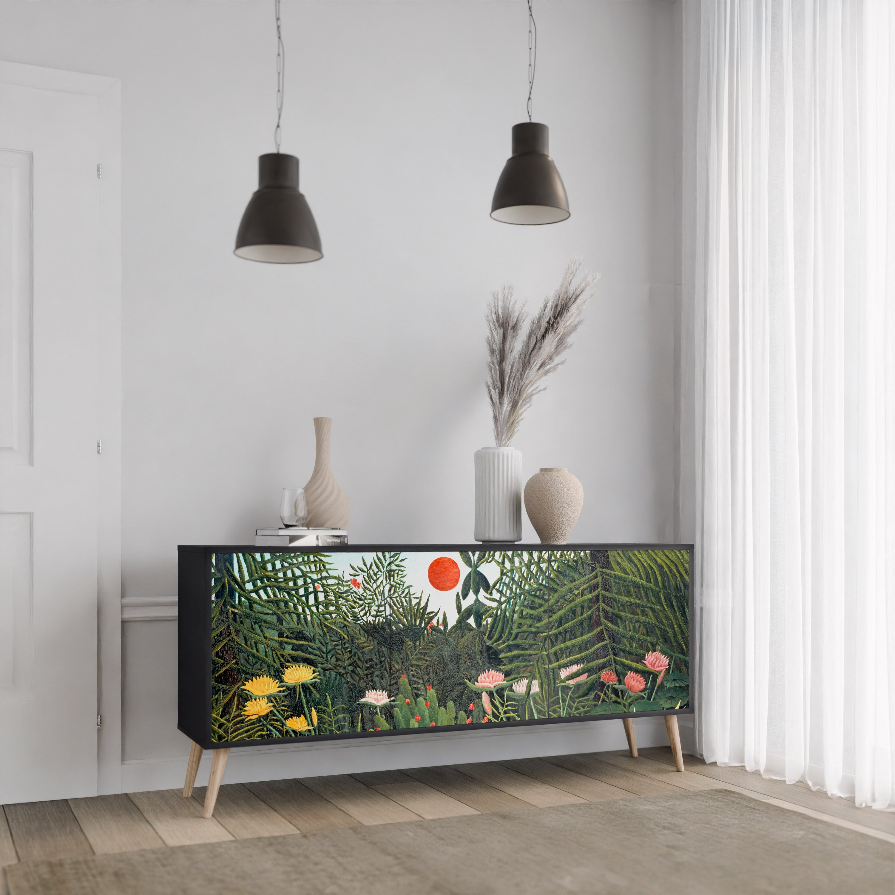 VIRGIN FOREST WITH SUNSET 3-Door Sideboard in Black Finish