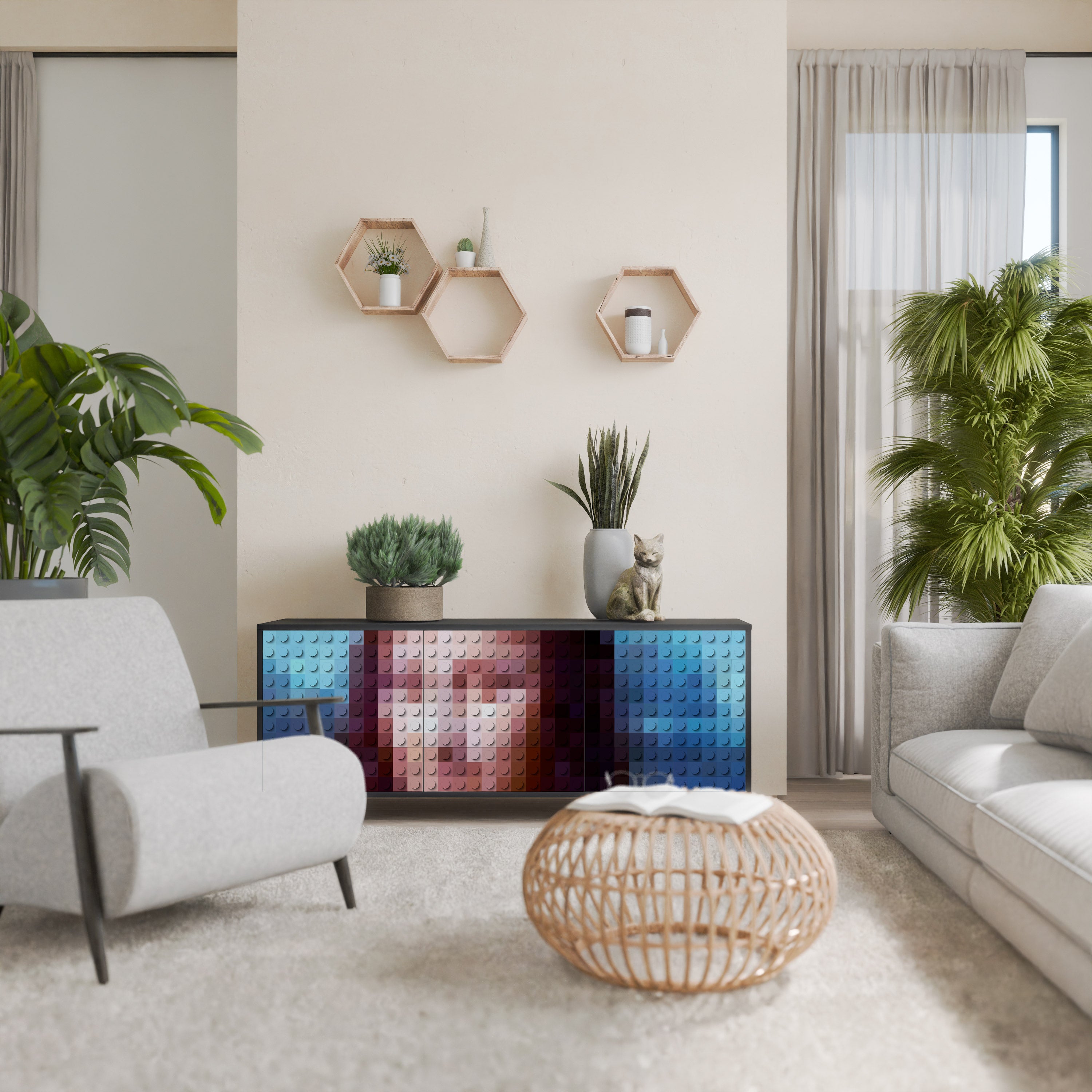 CONSTRUCTIVE ART 3-Door Sideboard in Black Finish