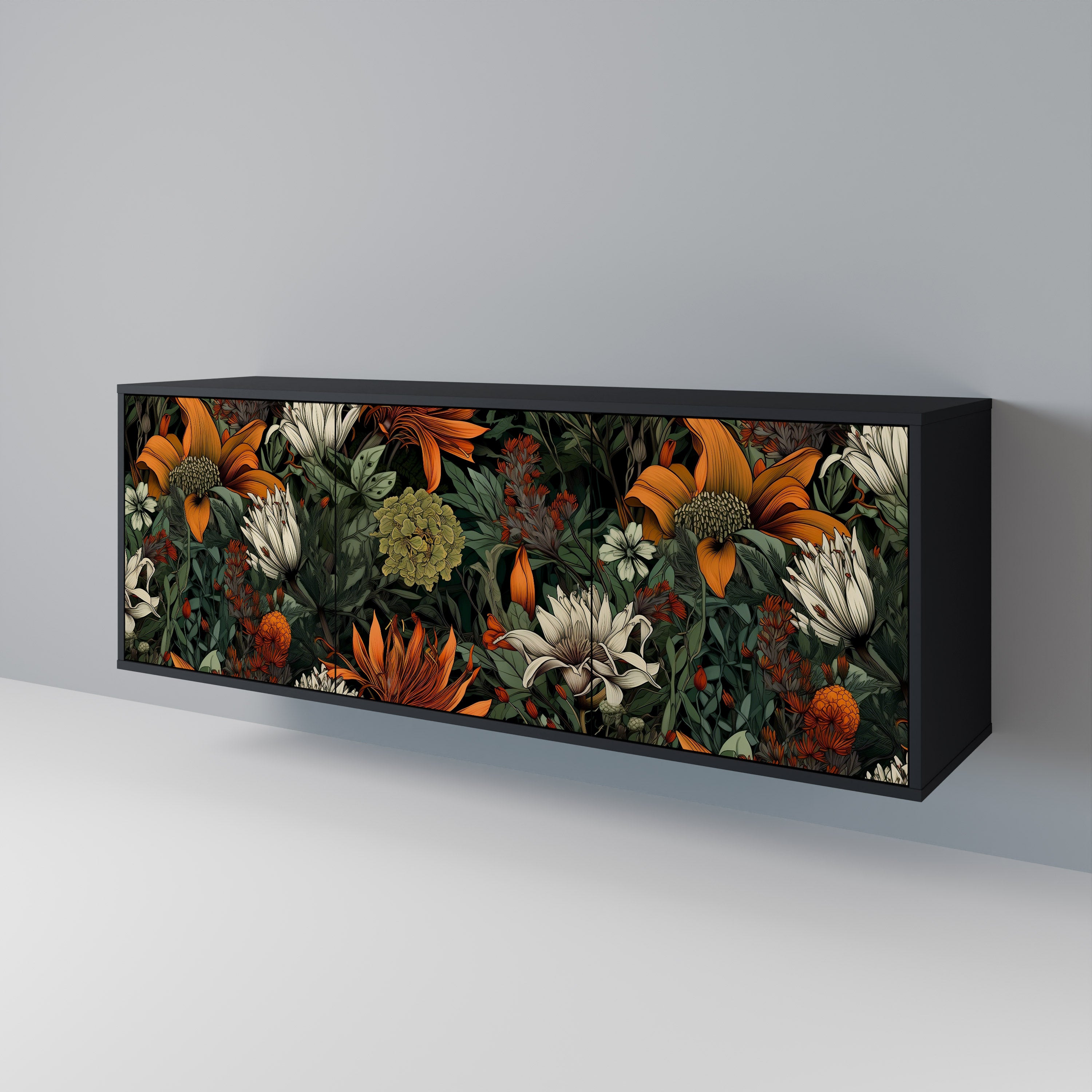 MIDNIGHT SPROUT 3-Door Sideboard in Black Finish