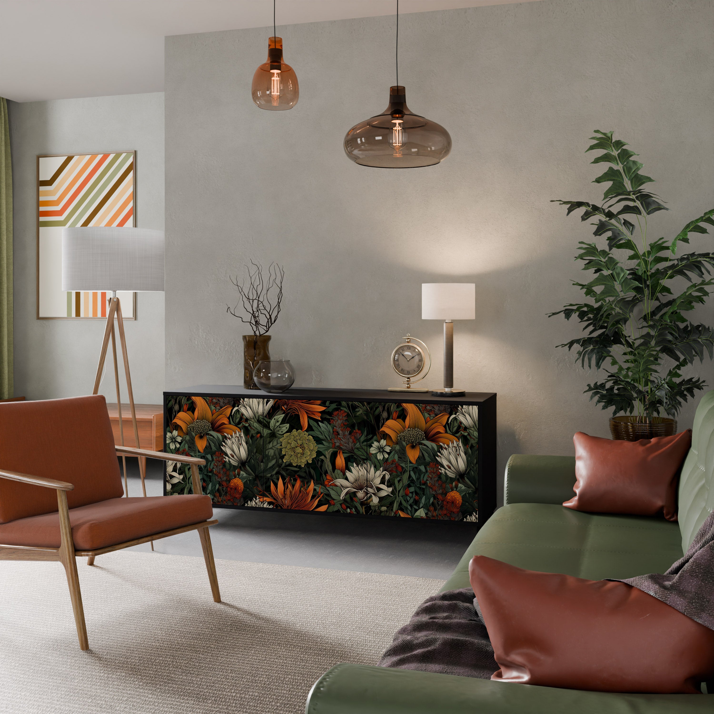 MIDNIGHT SPROUT 3-Door Sideboard in Black Finish