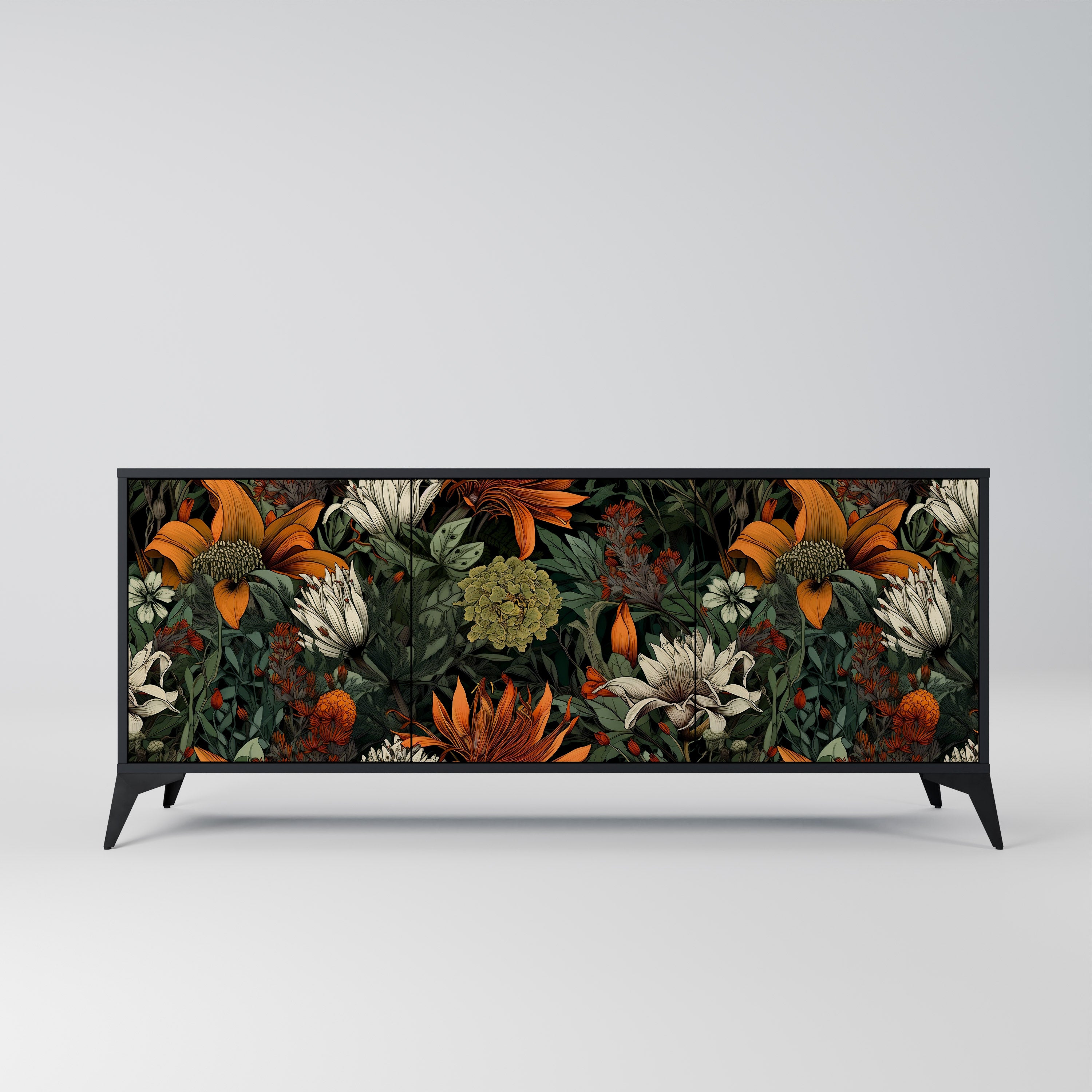 MIDNIGHT SPROUT 3-Door Sideboard in Black Finish