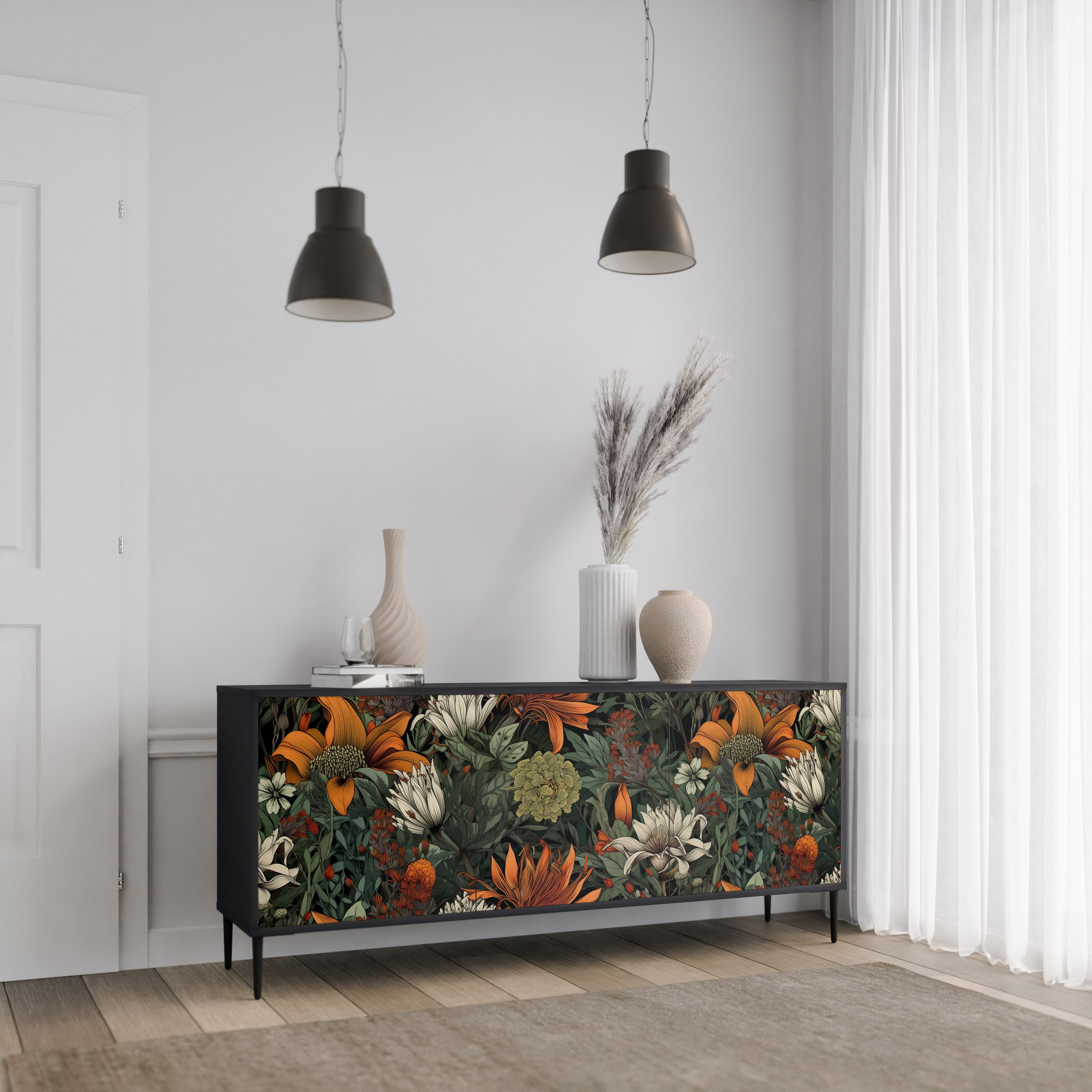 MIDNIGHT SPROUT 3-Door Sideboard in Black Finish