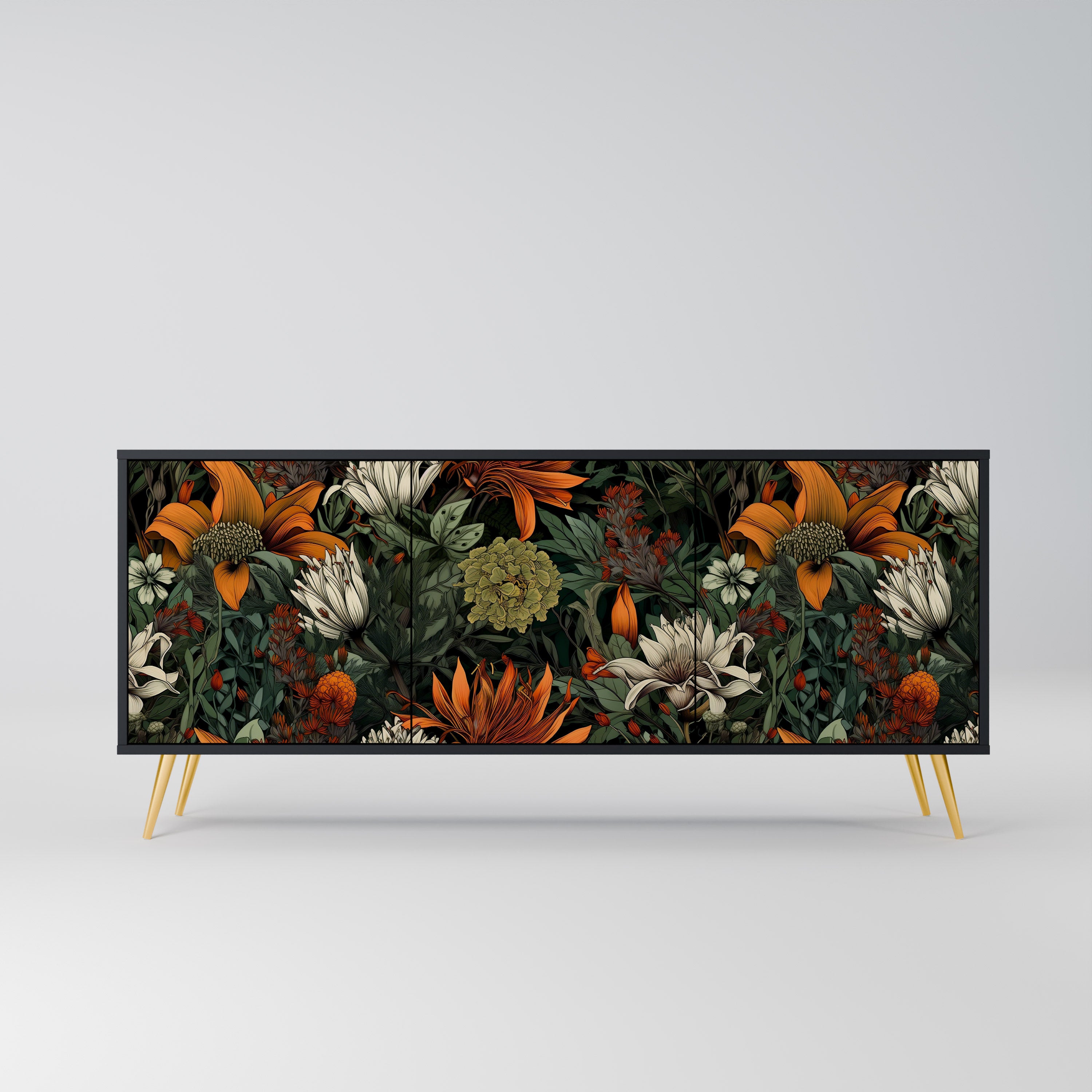 MIDNIGHT SPROUT 3-Door Sideboard in Black Finish