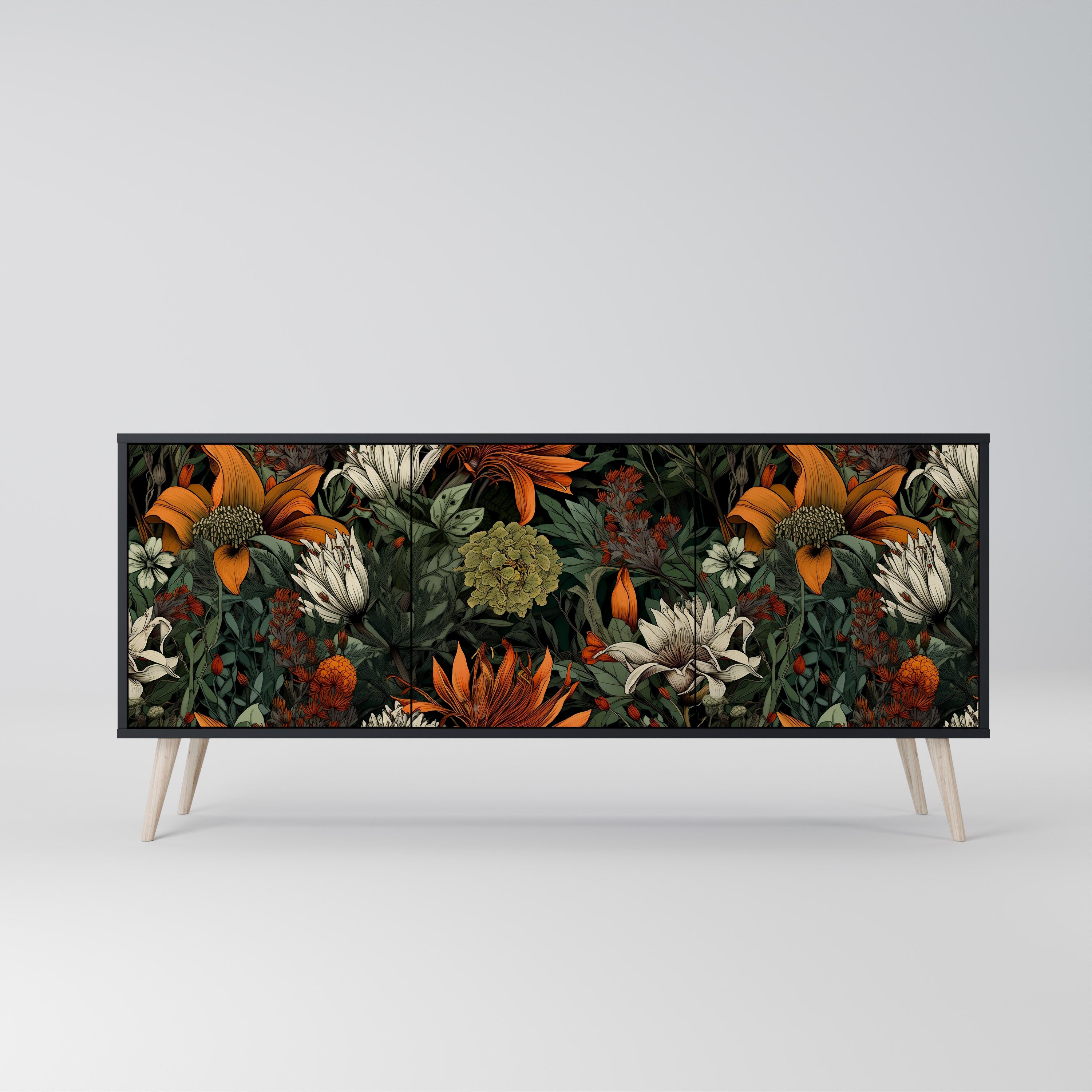 MIDNIGHT SPROUT 3-Door Sideboard in Black Finish