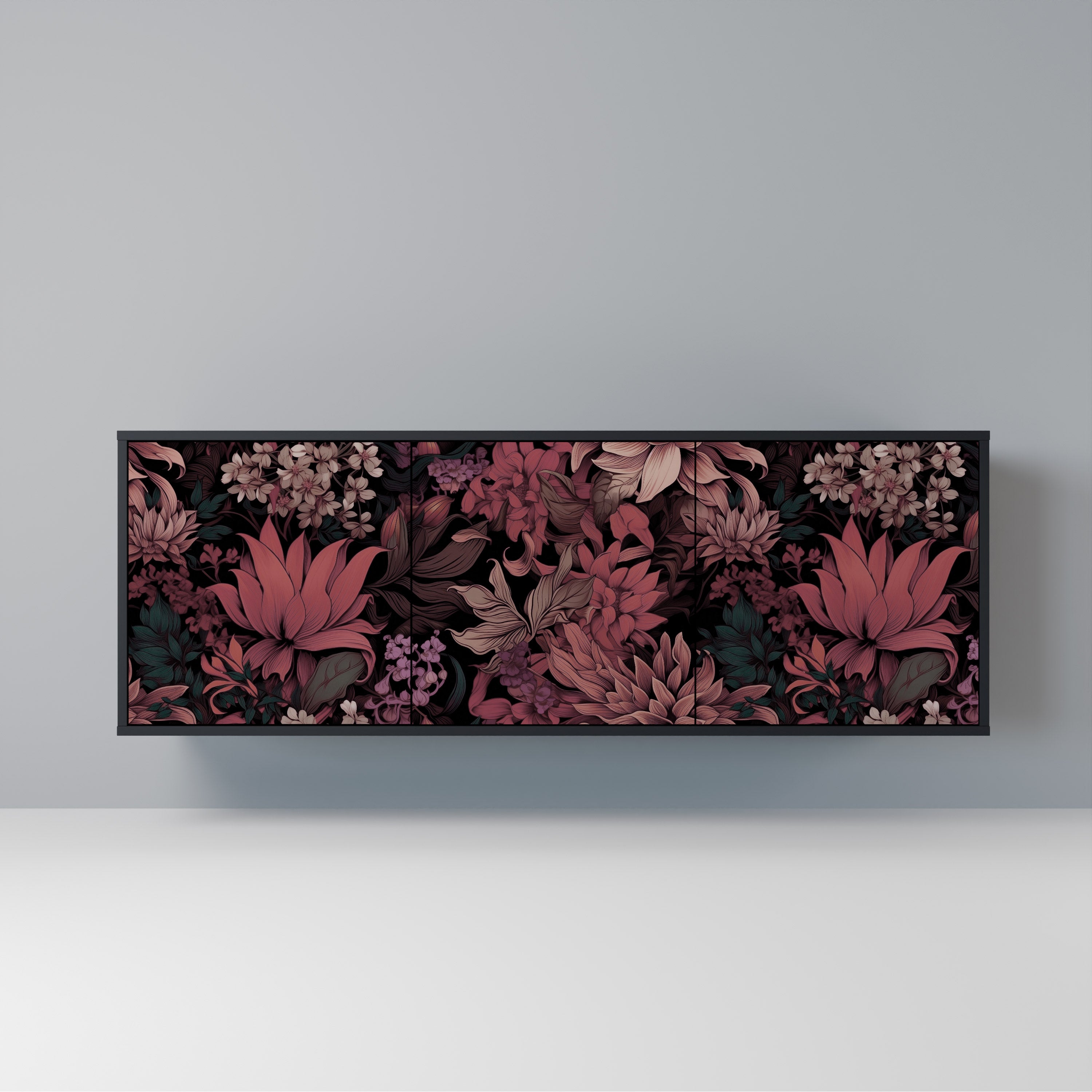 FLORAL WHISPER 3-Door Sideboard in Black Finish