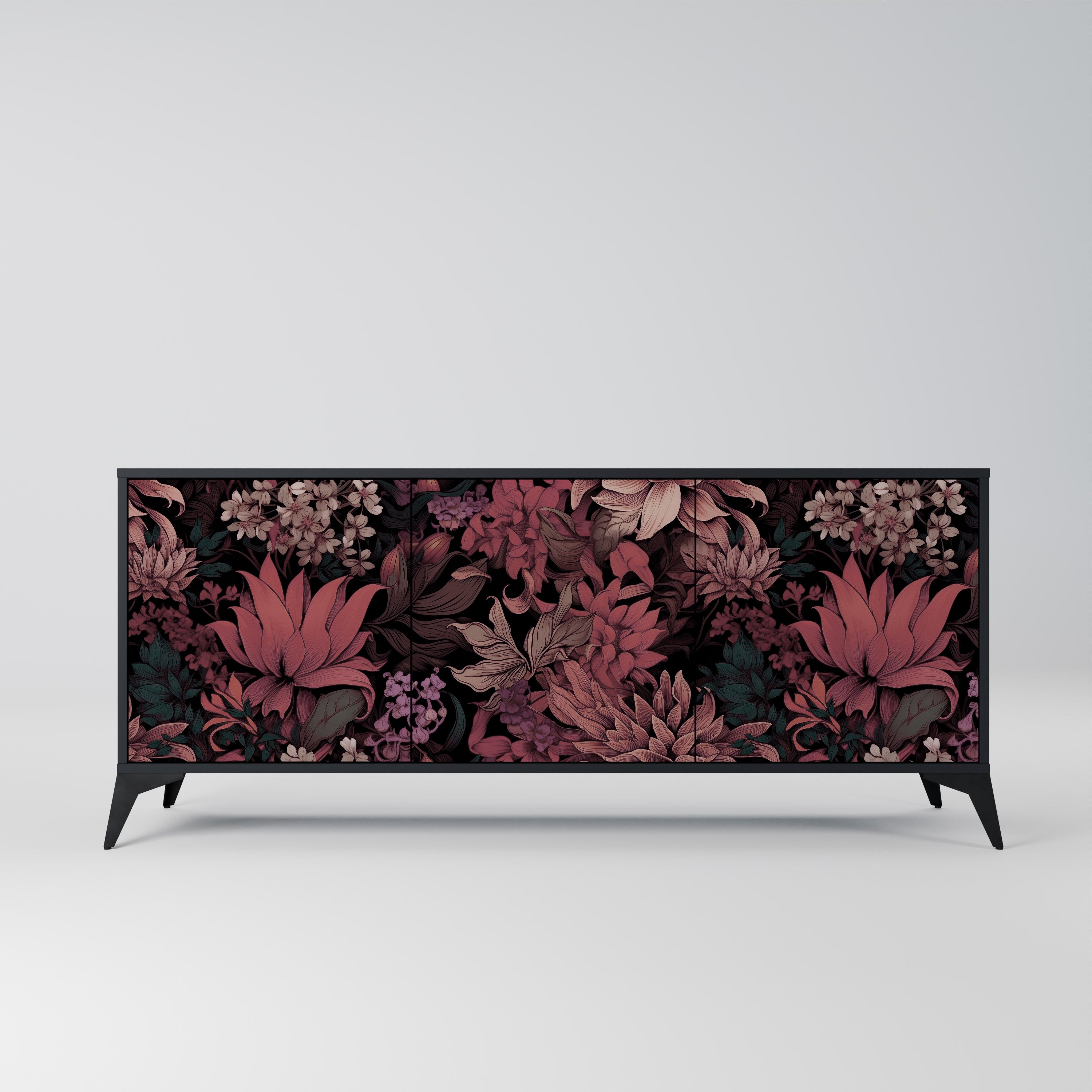 FLORAL WHISPER 3-Door Sideboard in Black Finish