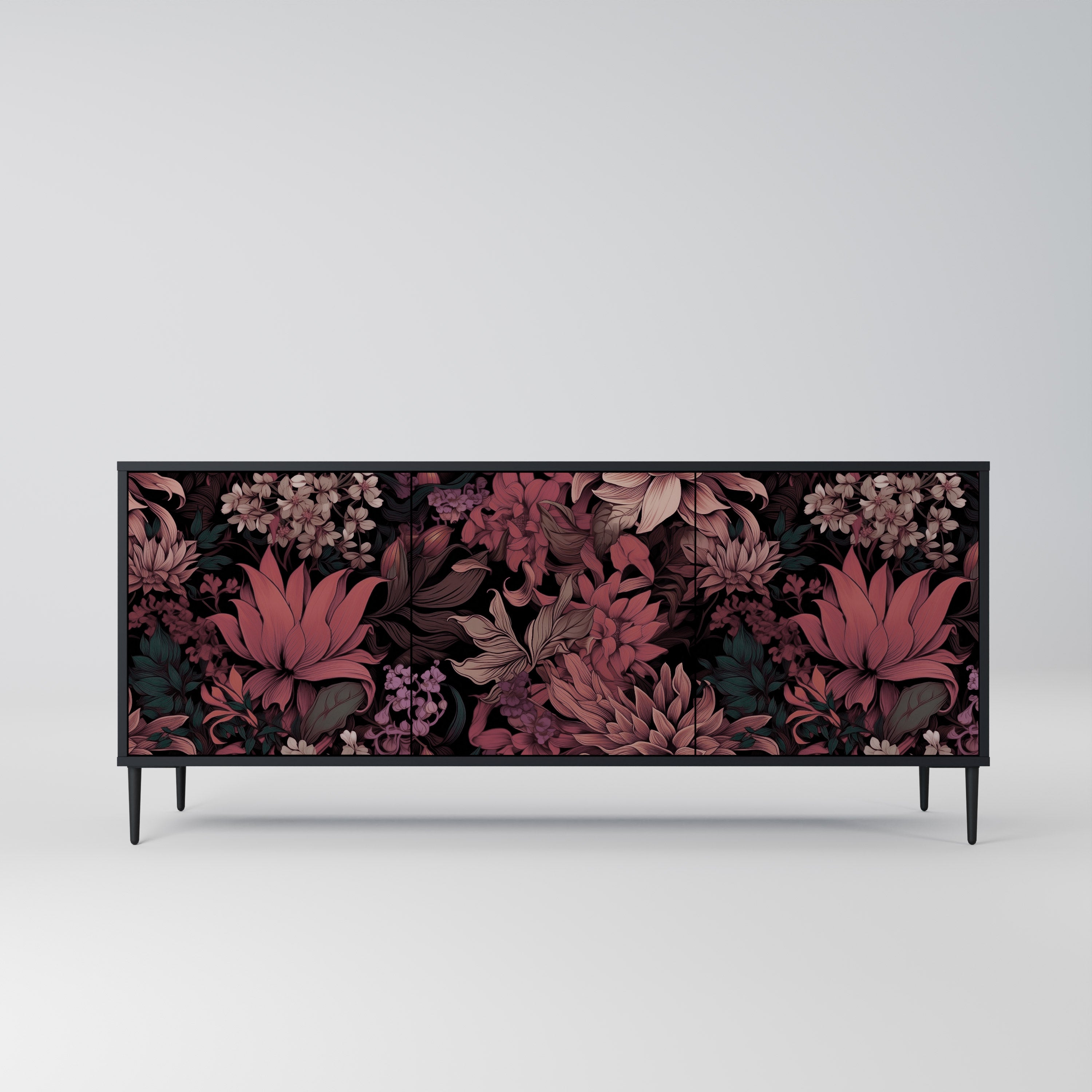FLORAL WHISPER 3-Door Sideboard in Black Finish