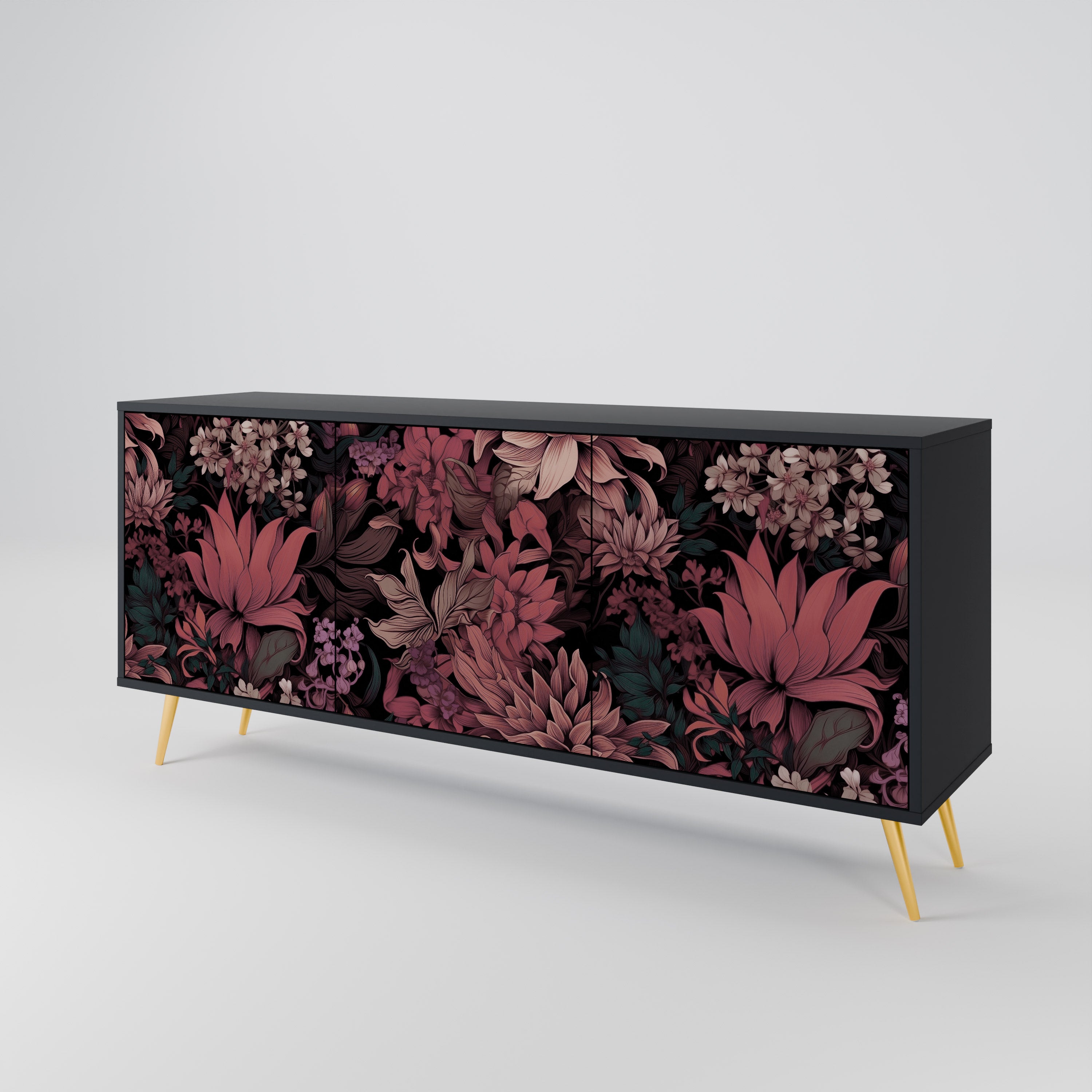 FLORAL WHISPER 3-Door Sideboard in Black Finish