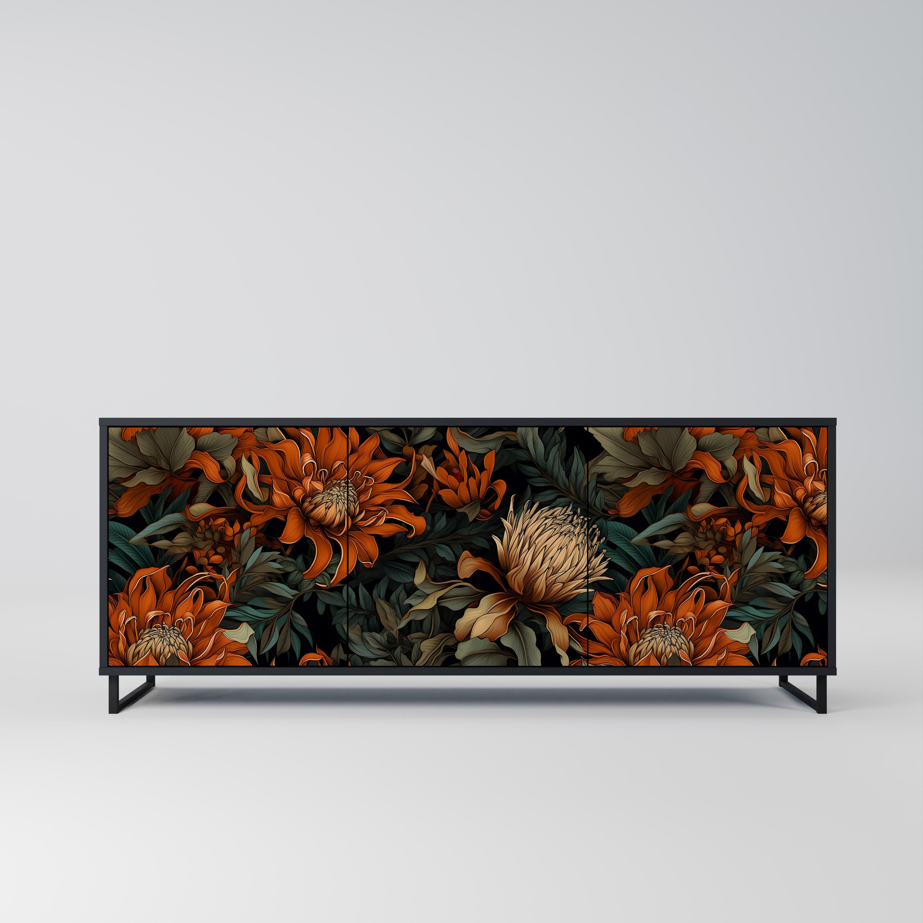 DAWN BLOOM 3-Door Sideboard in Black Finish
