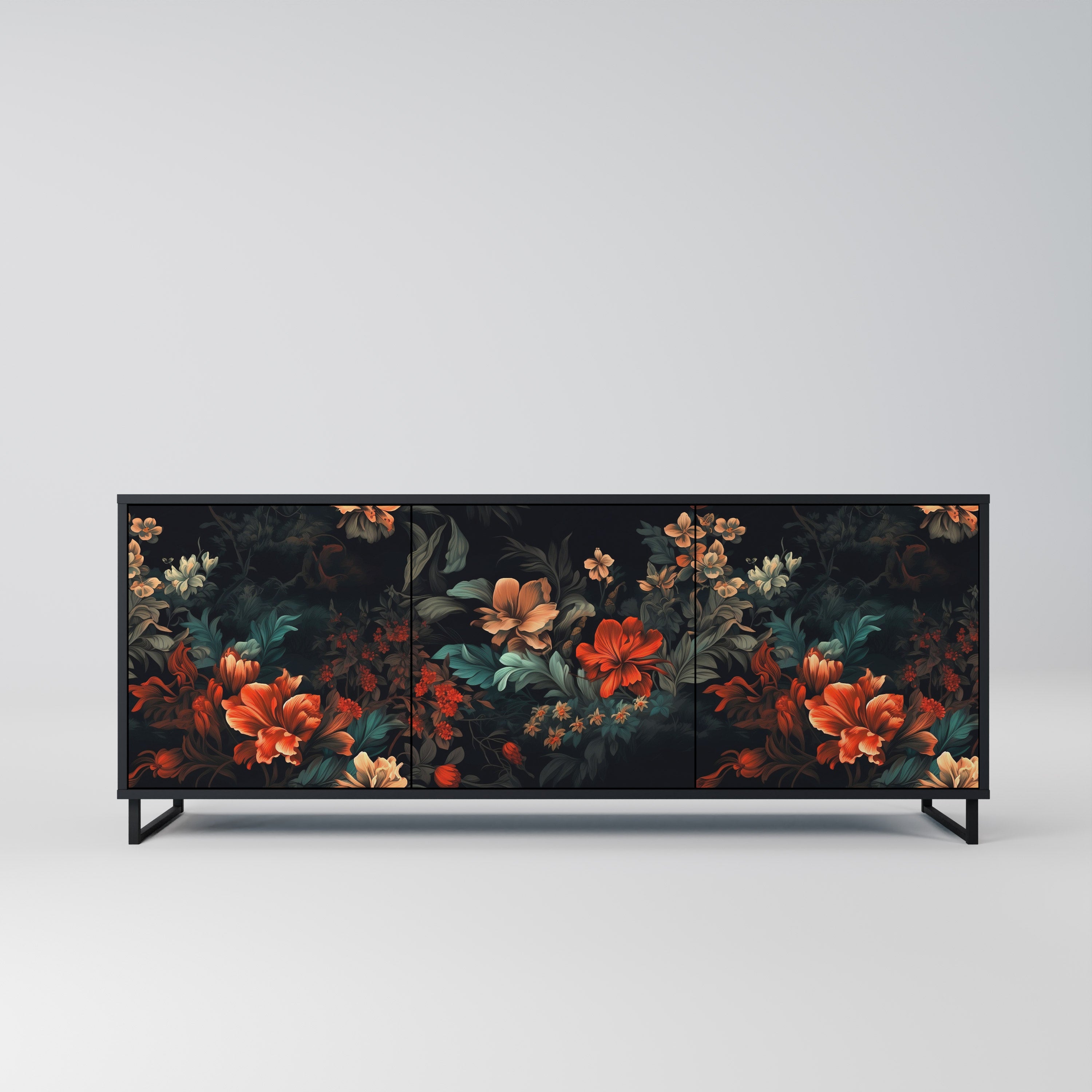IMAGINARY BLOSSOM 3-Door Sideboard in Black Finish