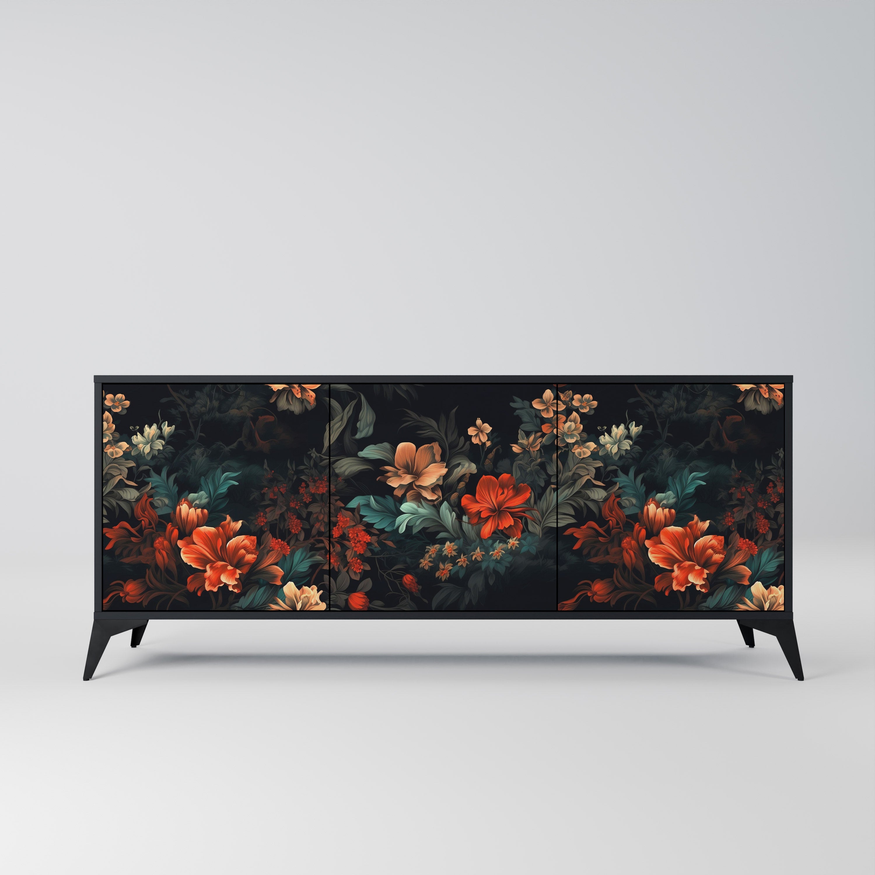 IMAGINARY BLOSSOM 3-Door Sideboard in Black Finish