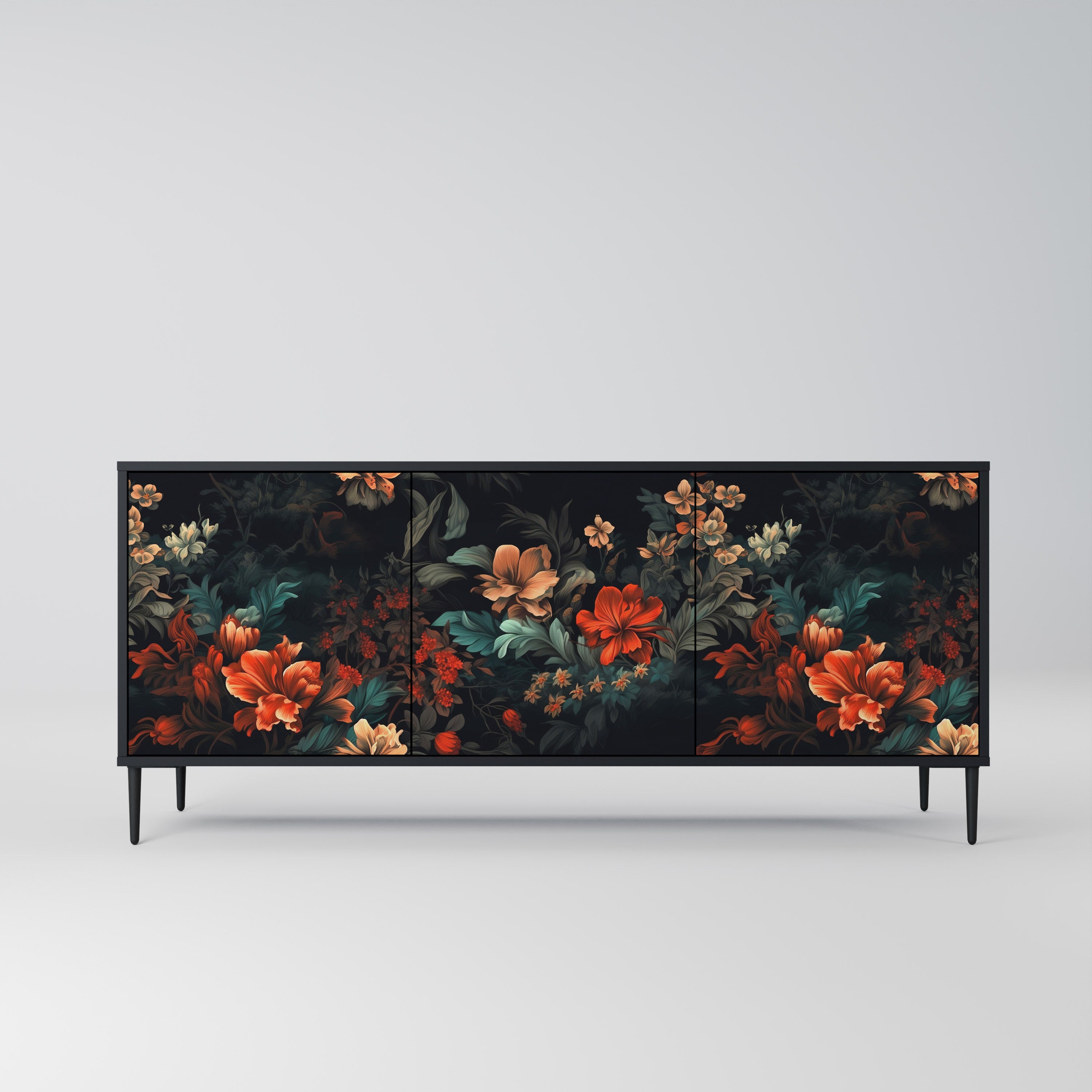 IMAGINARY BLOSSOM 3-Door Sideboard in Black Finish
