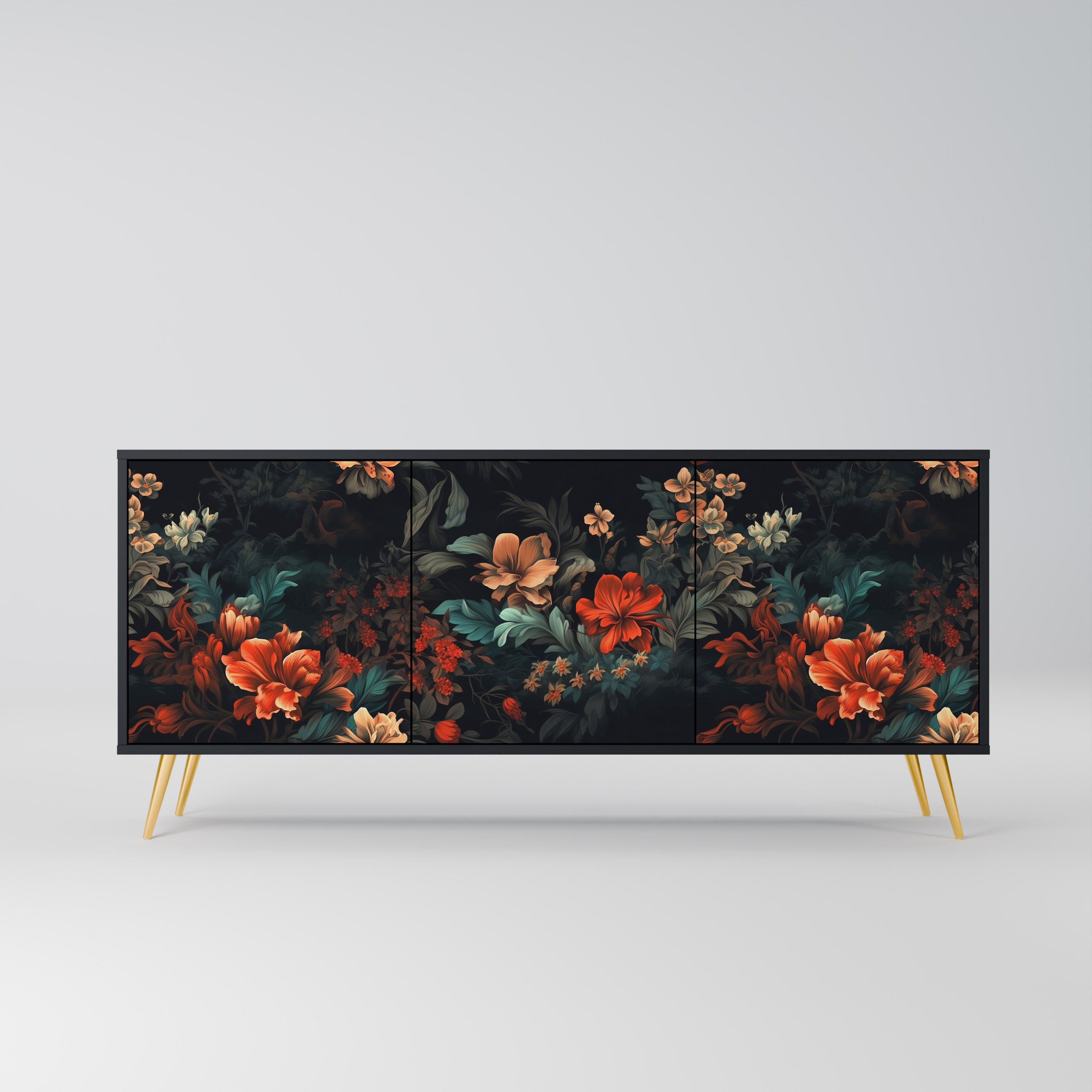 IMAGINARY BLOSSOM 3-Door Sideboard in Black Finish