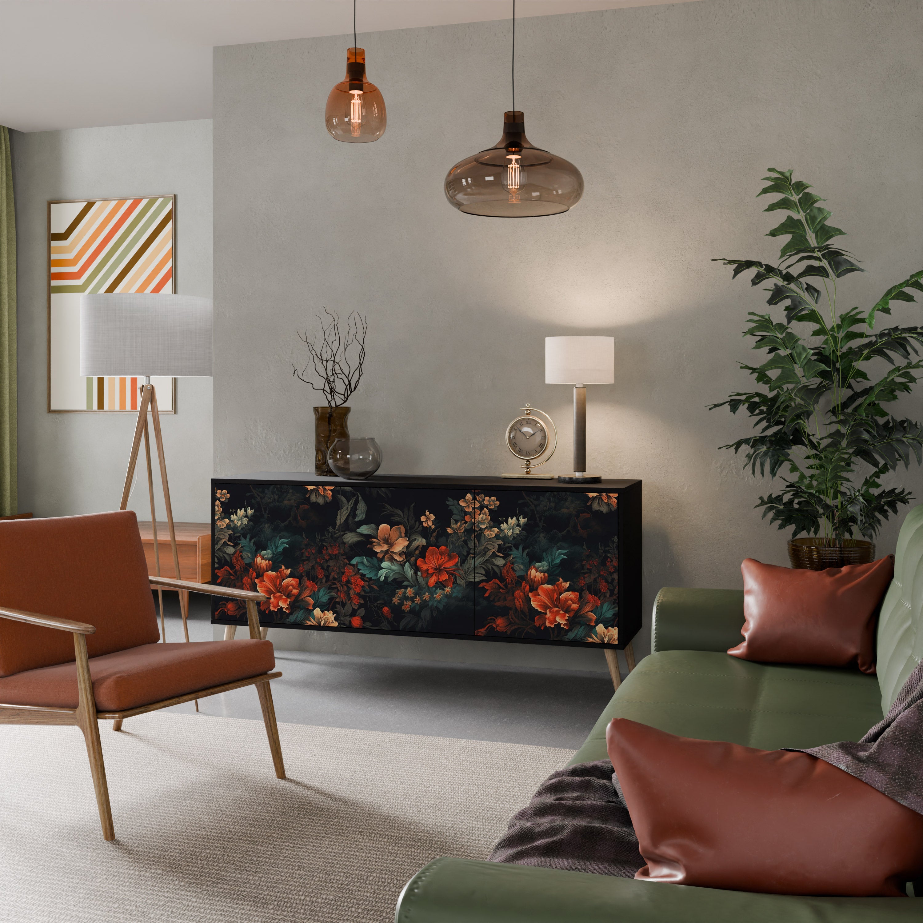 IMAGINARY BLOSSOM 3-Door Sideboard in Black Finish