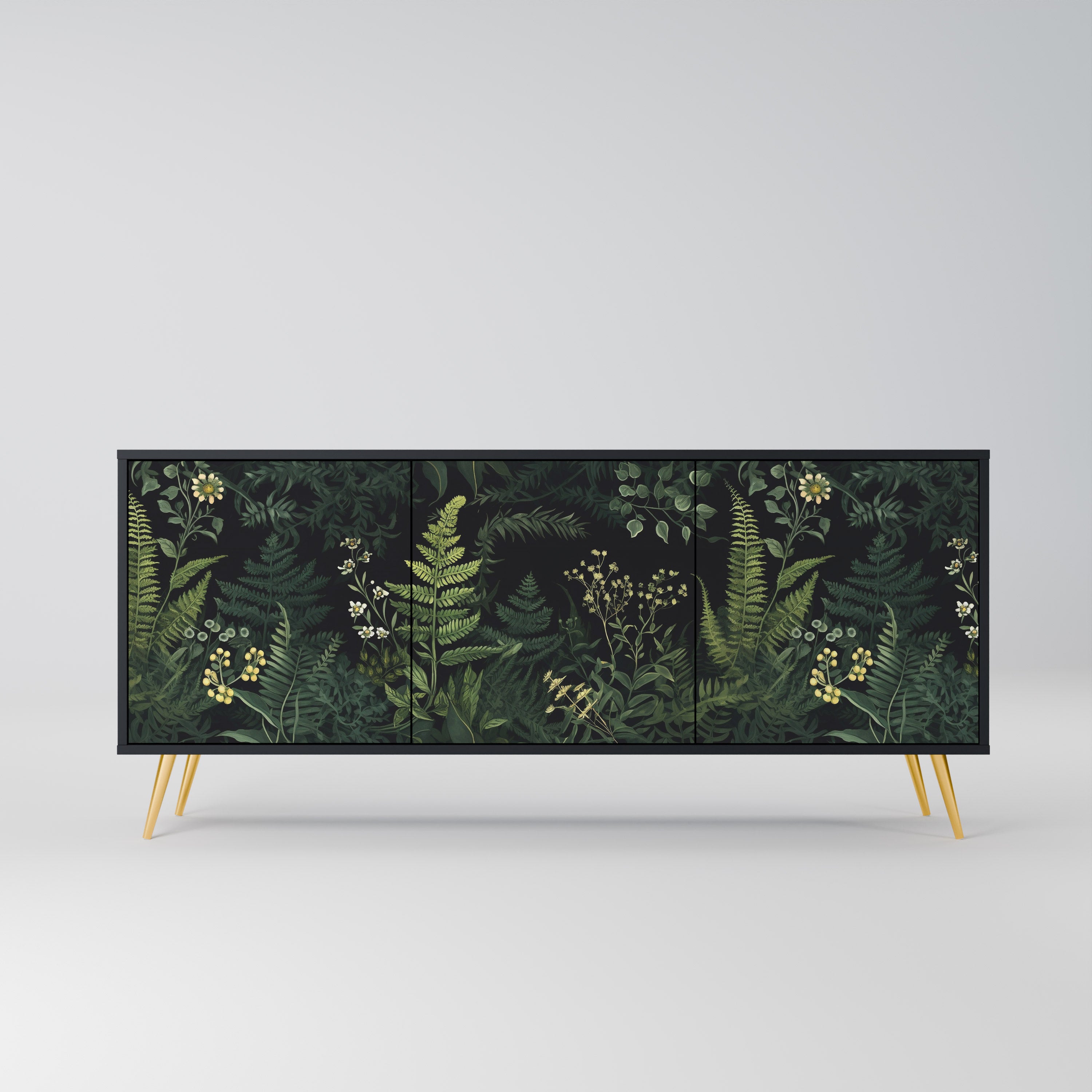 FERN FLOWERS 3-Door Sideboard in Black Finish