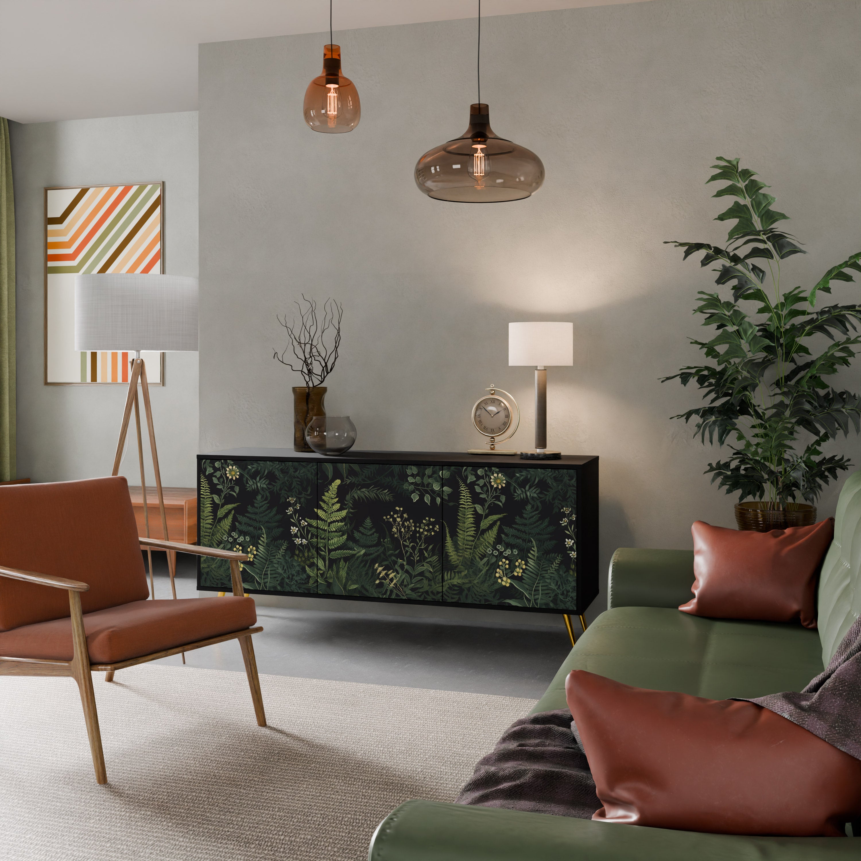 FERN FLOWERS 3-Door Sideboard in Black Finish