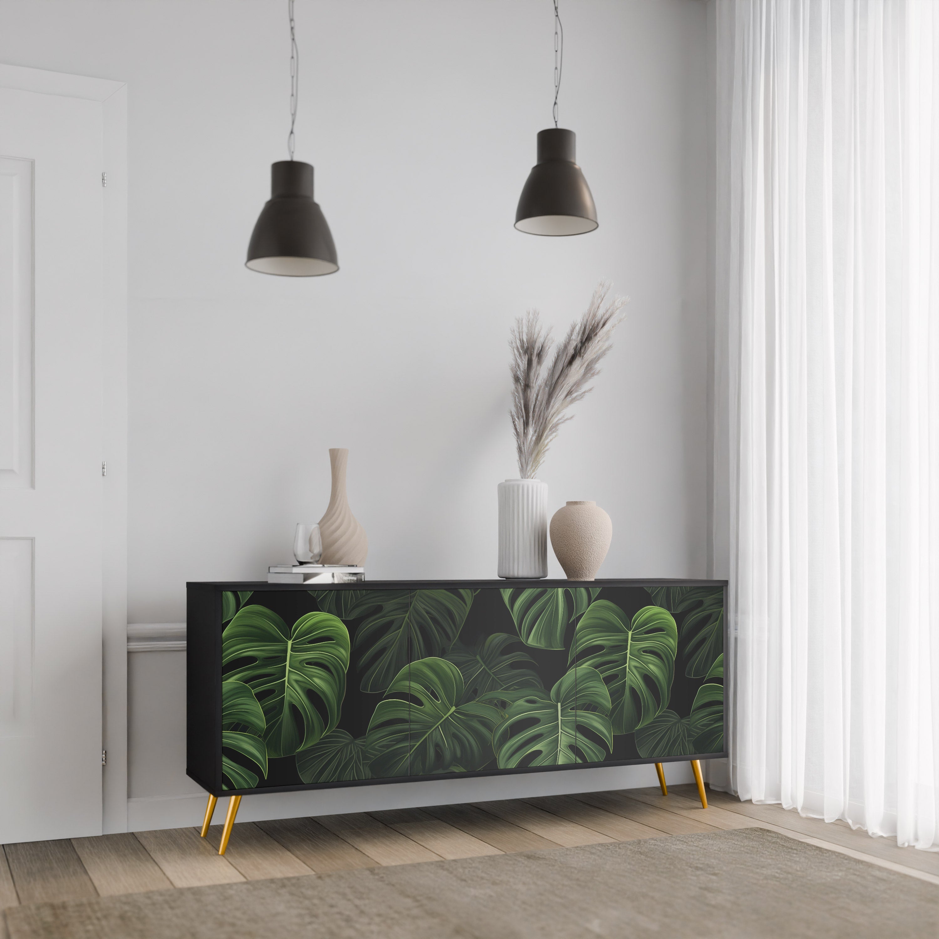 INFINITE MONSTERA 3-Door Sideboard in Black Finish