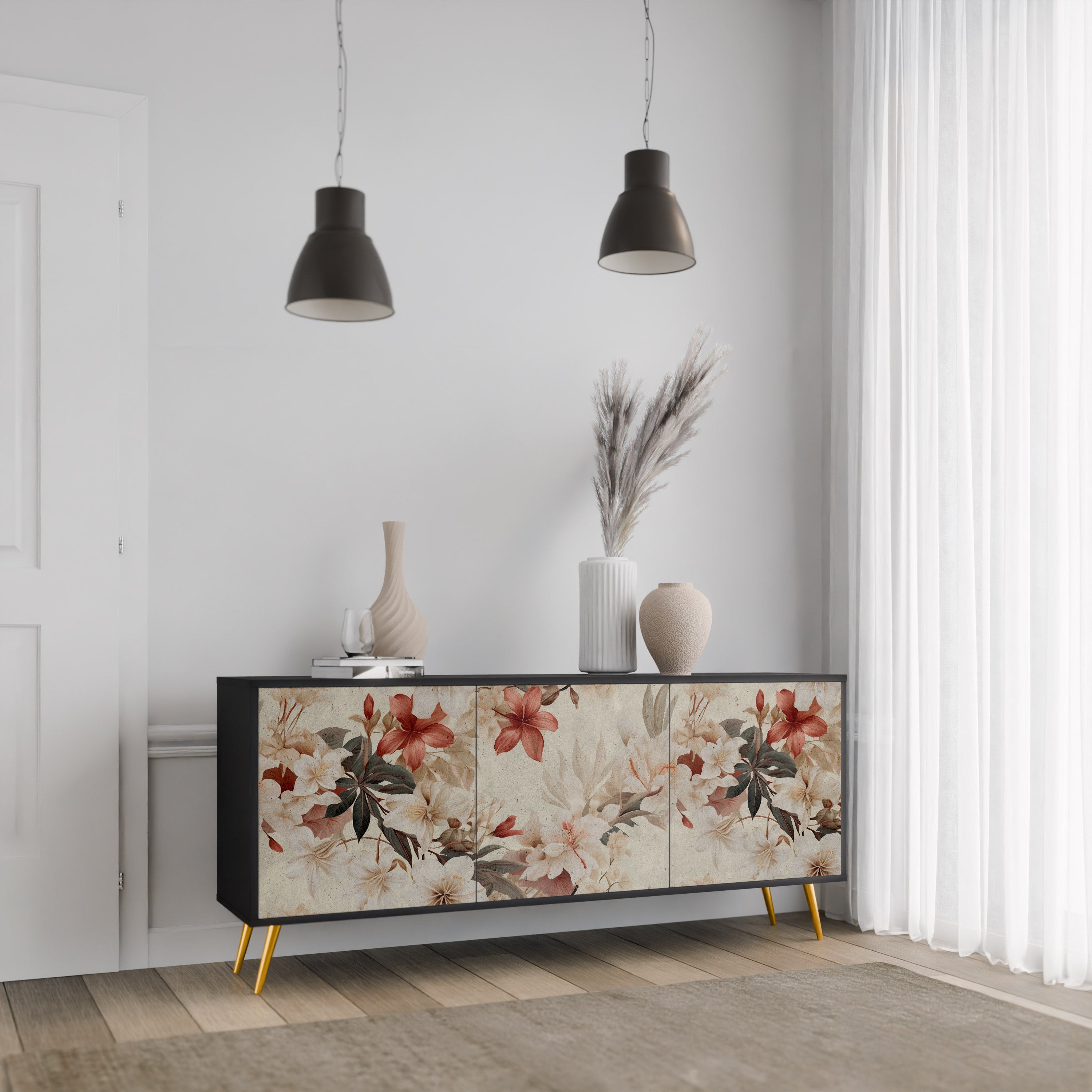 PETAL HARMONY 3-Door Sideboard in Black Finish