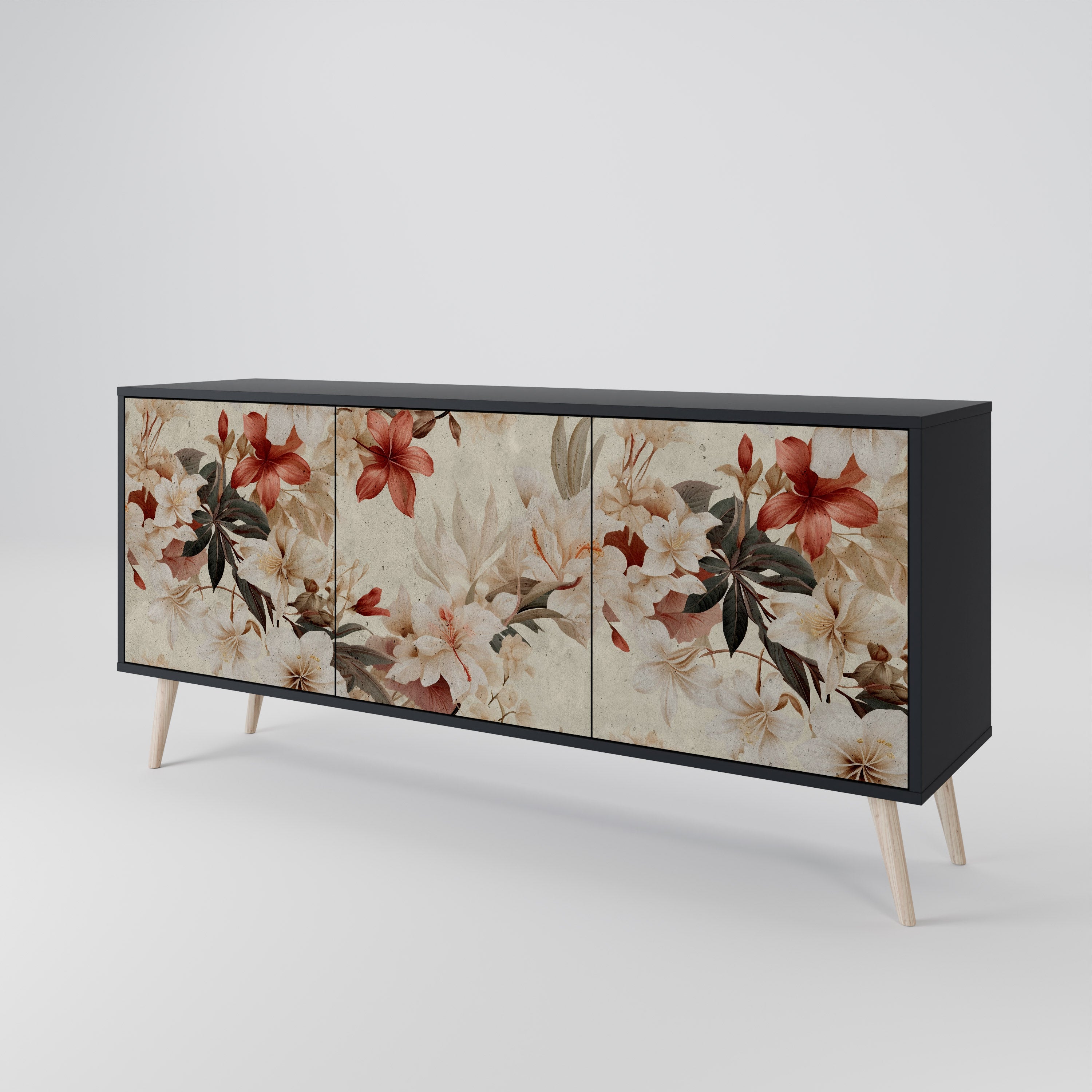 PETAL HARMONY 3-Door Sideboard in Black Finish
