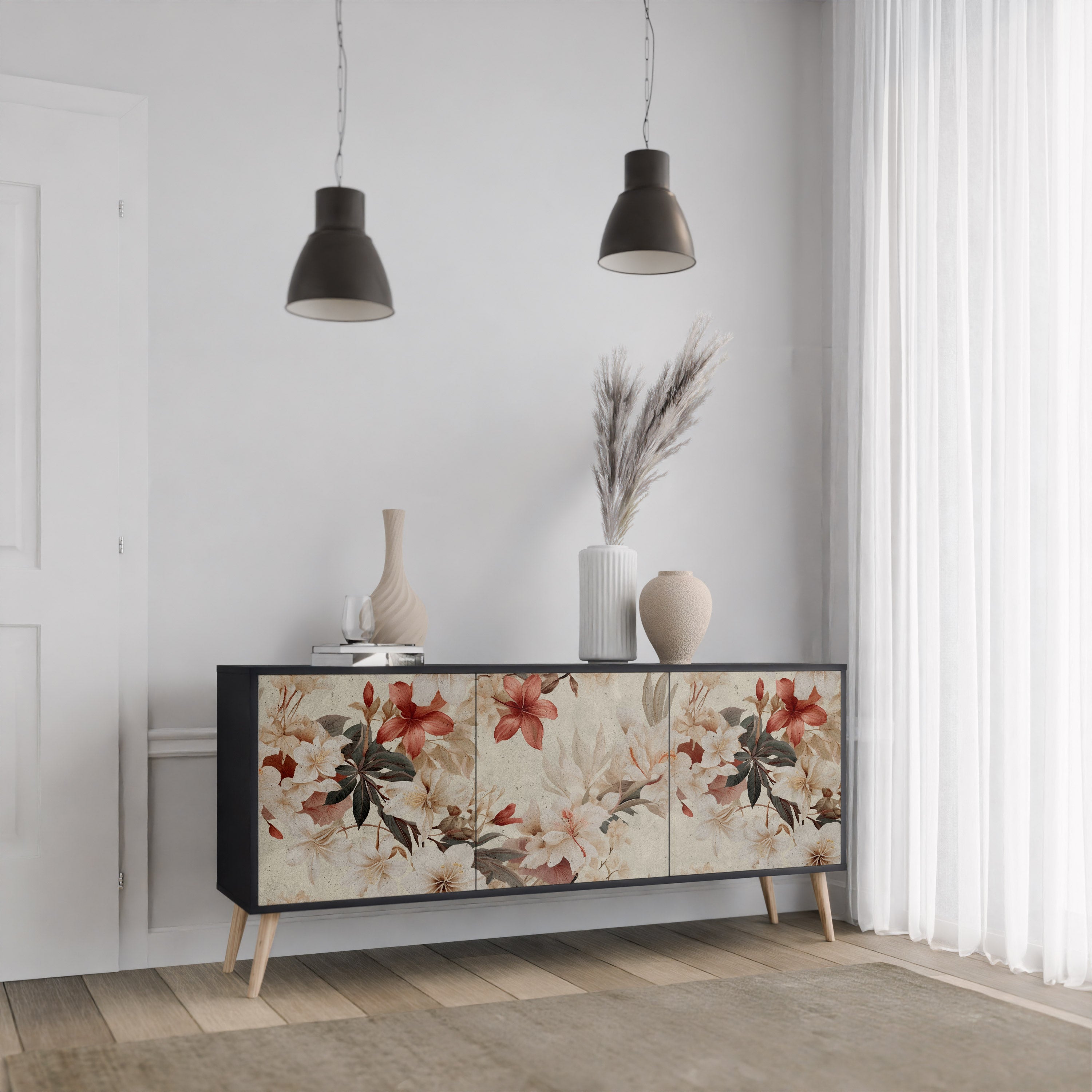 PETAL HARMONY 3-Door Sideboard in Black Finish