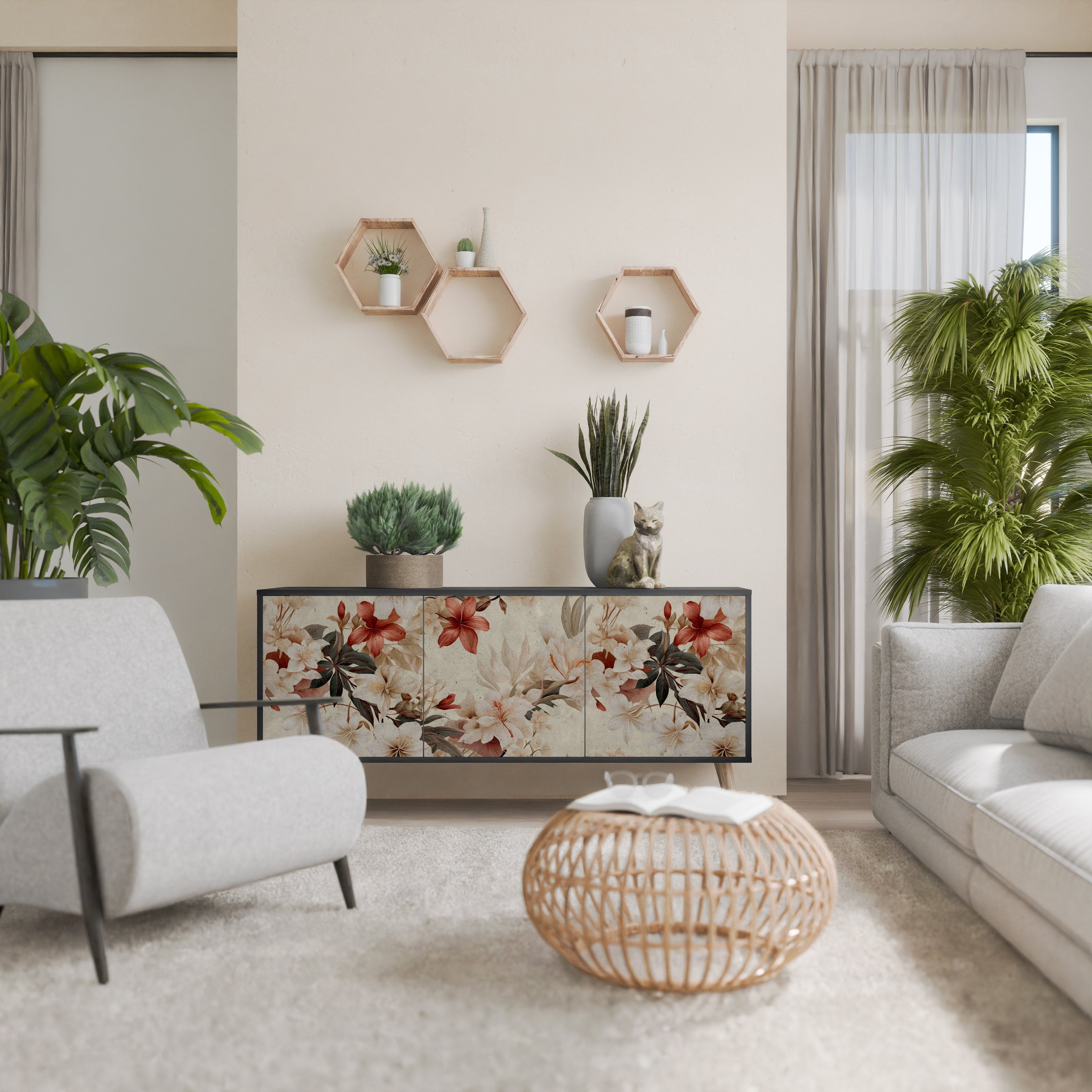 PETAL HARMONY 3-Door Sideboard in Black Finish