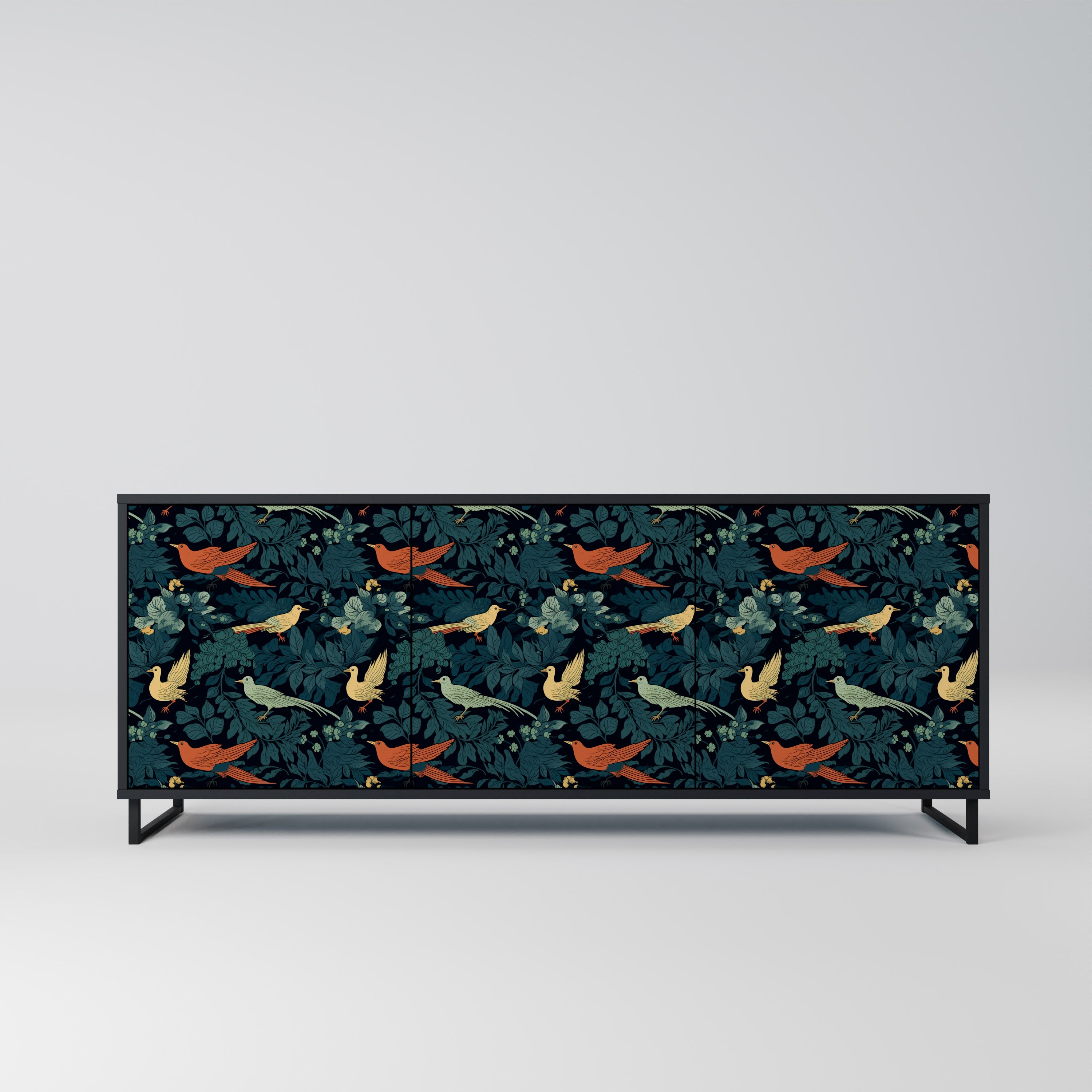 FOWL ORNAMENT 3-Door Sideboard in Black Finish