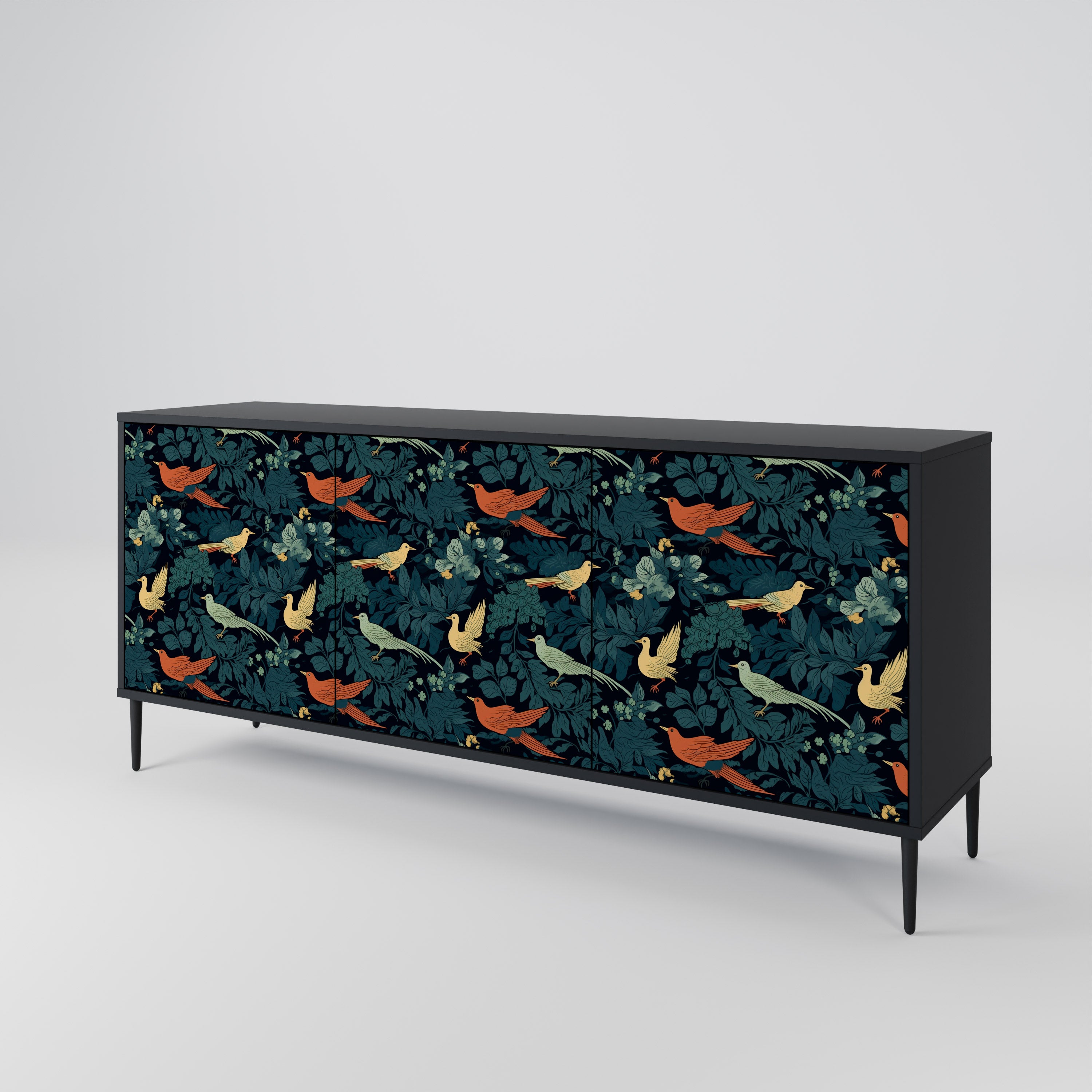 FOWL ORNAMENT 3-Door Sideboard in Black Finish