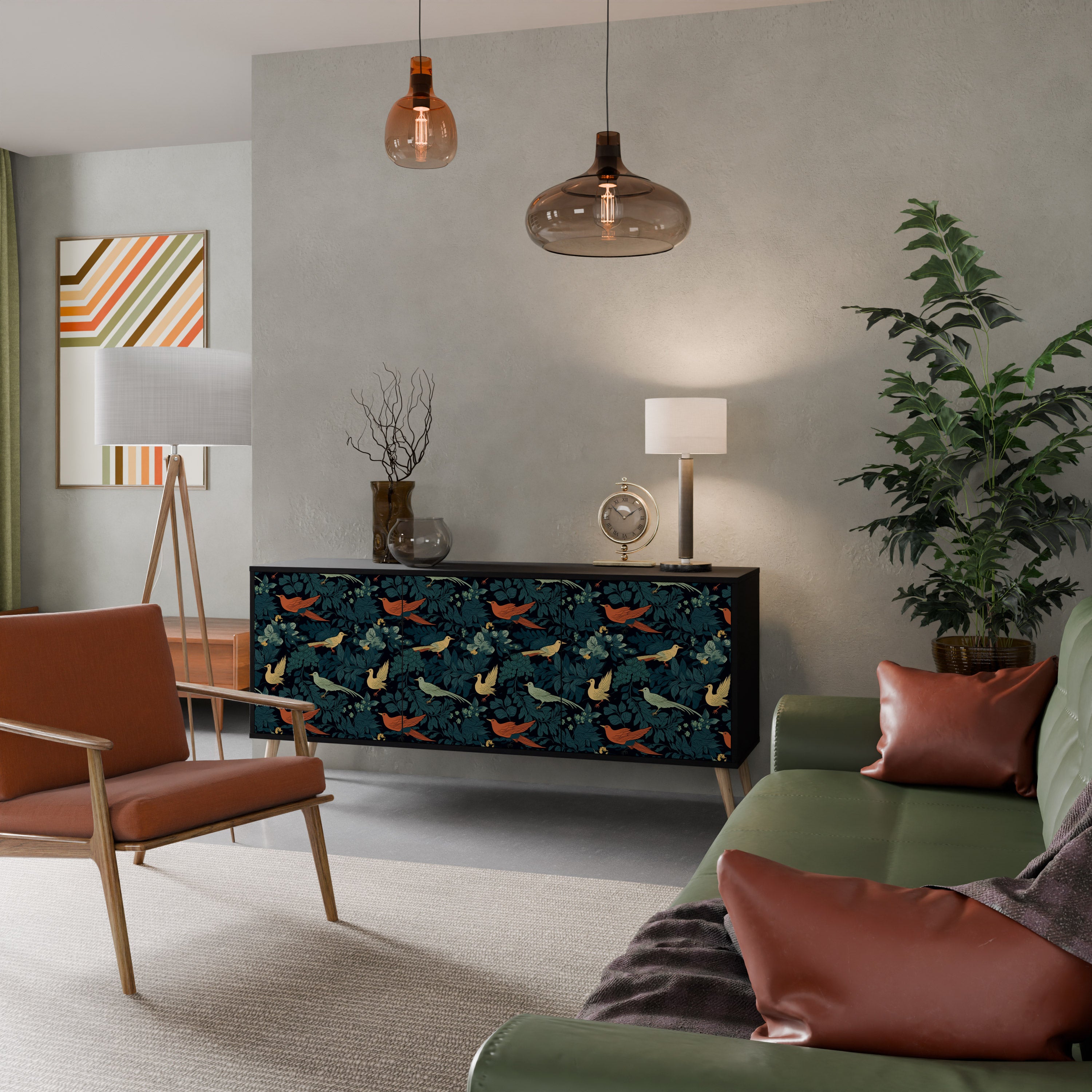 FOWL ORNAMENT 3-Door Sideboard in Black Finish