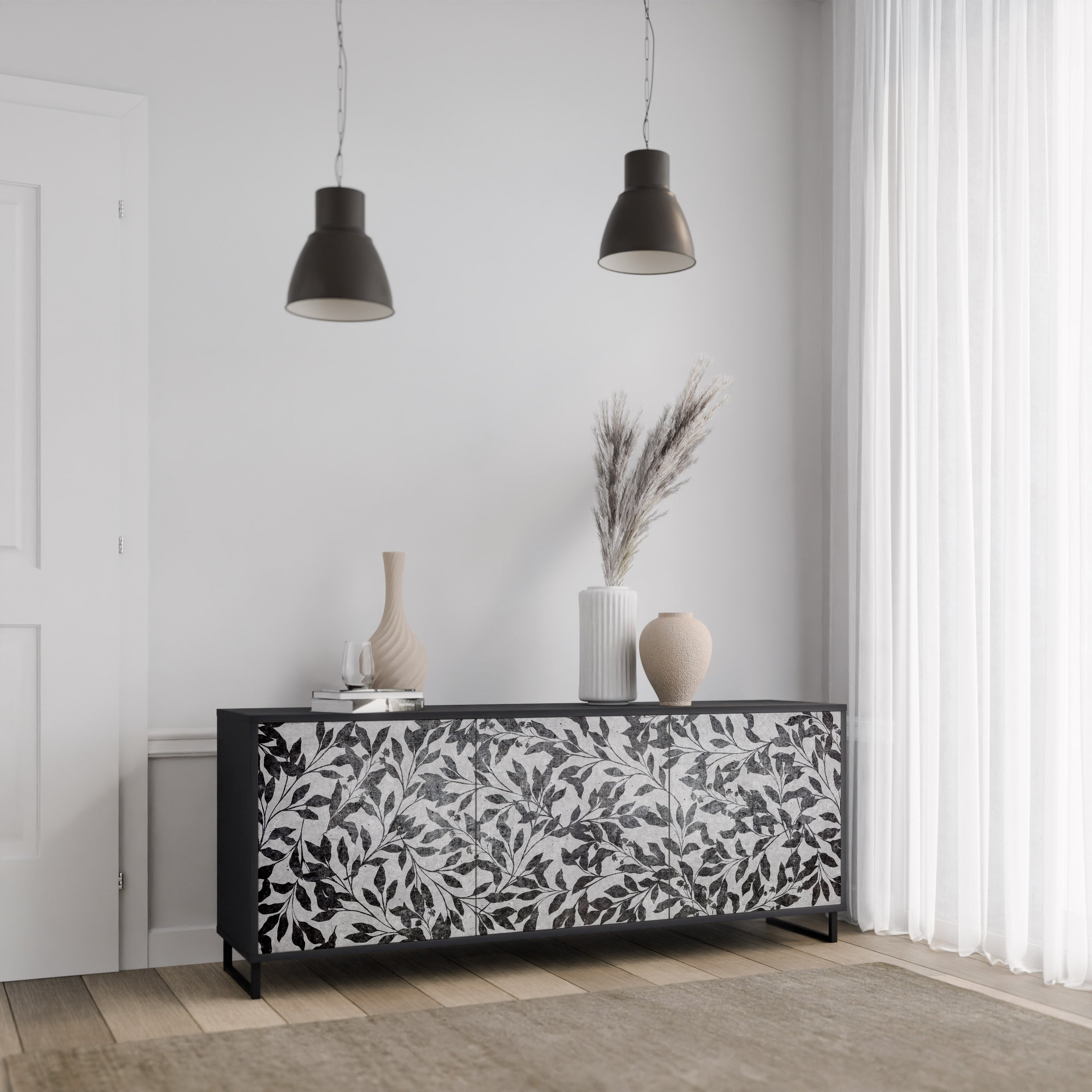 CHARCOAL SPROUT 3-Door Sideboard in Black Finish
