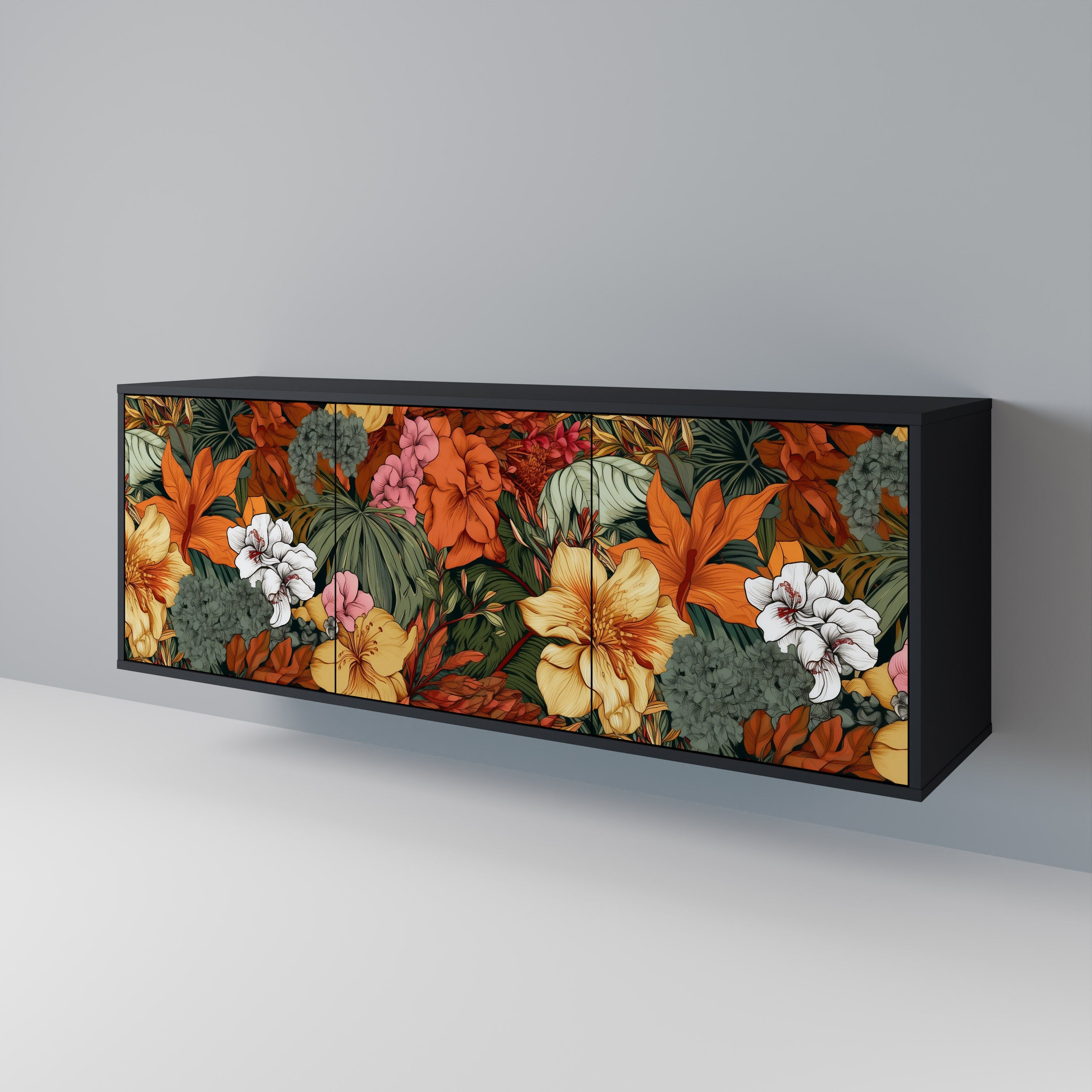 RADIANT FLORA 3-Door Sideboard in Black Finish